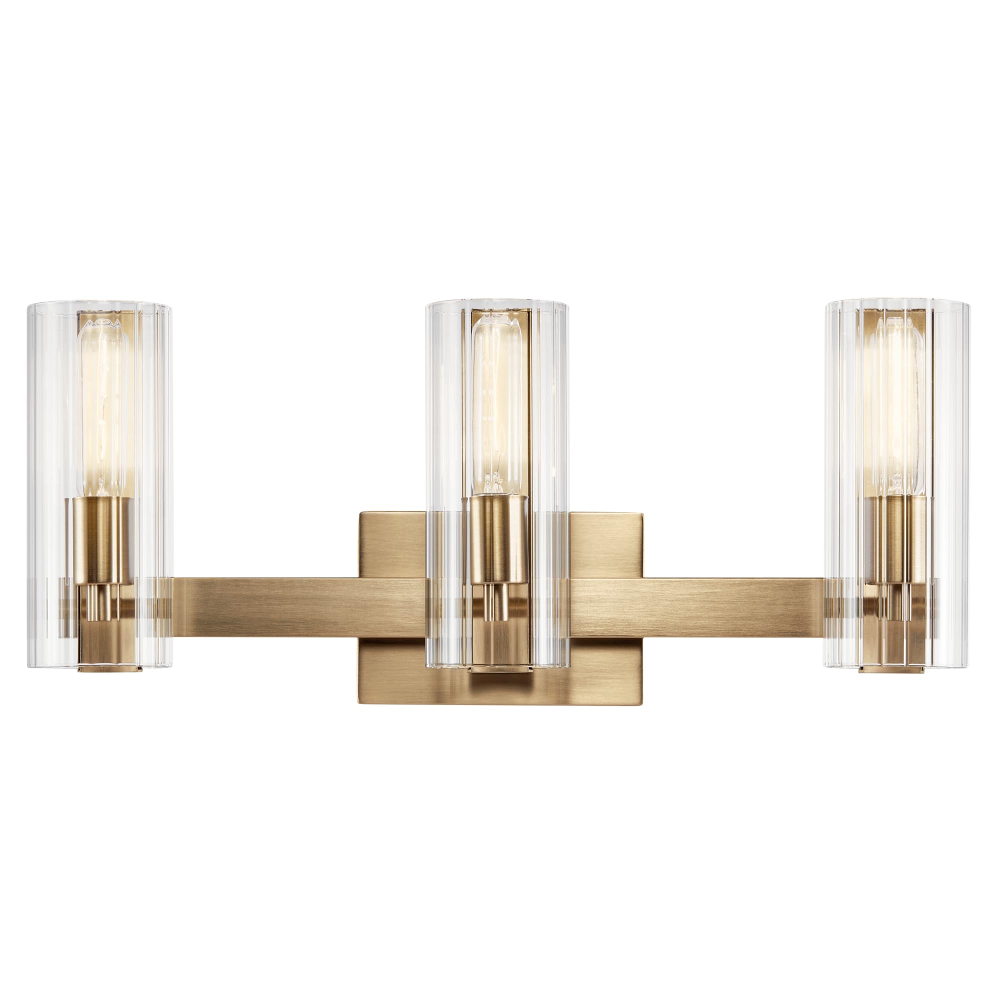 Kichler Jemsa 3 Light Vanity, Modern Light With Clear Fluted Glass In Champagne Bronze For Bathroom Or Powder Room (9.75'' X 22.