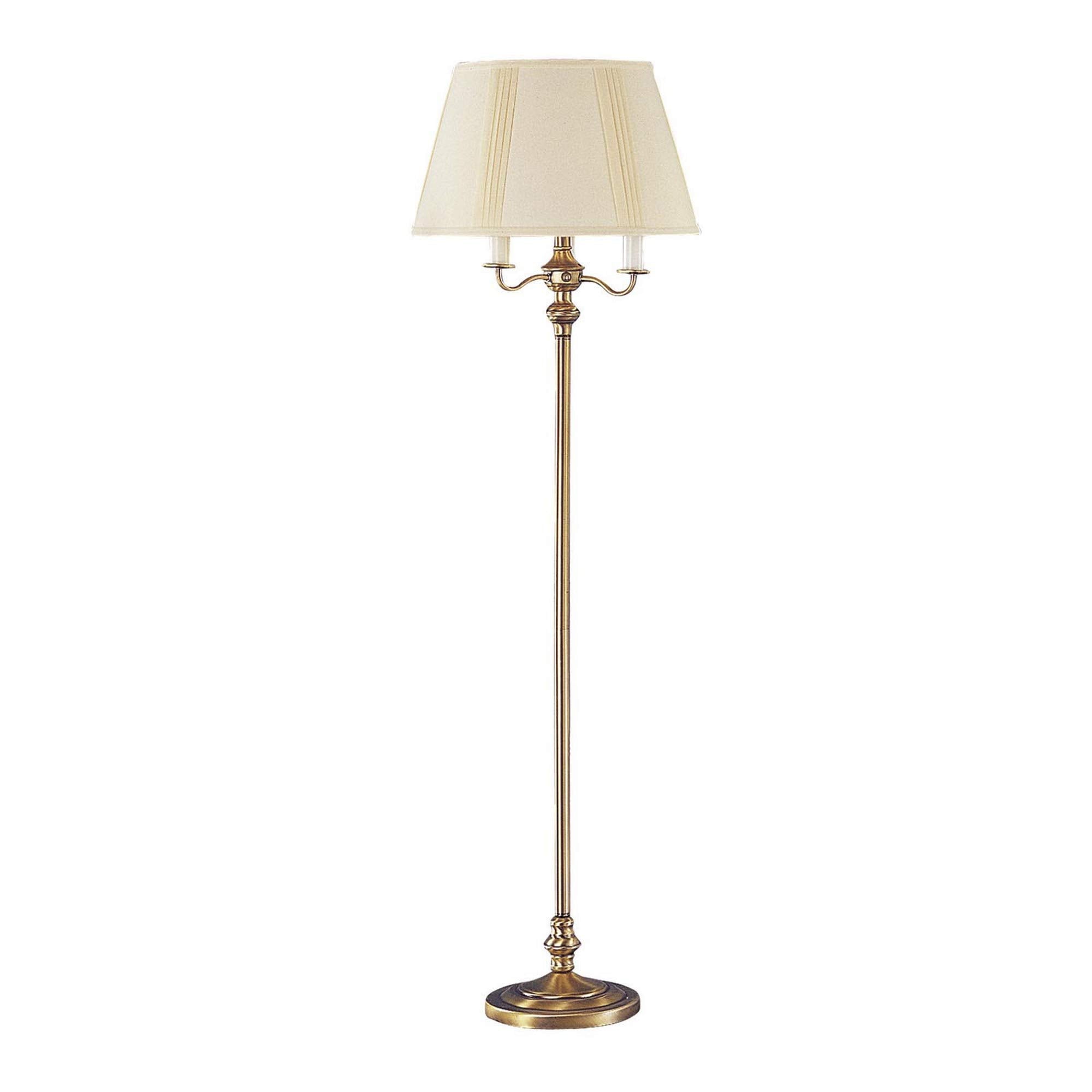 Benzara 150W 6 Way Metal Floor Lamp with Fabric Tapered Shade, Gold, Model BM220863