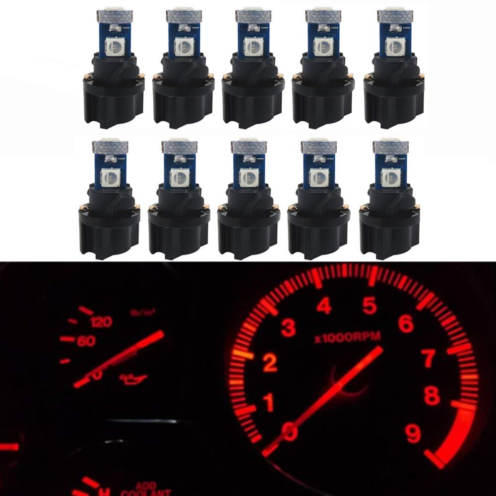Wljh 10 Pack Red Canbus T5 Led Bulb 2721 37 74 Wedge Lamp Pc74 Twist Sockets Dash Dashboard Lights Instrument Panel Cluster Leds Replacement