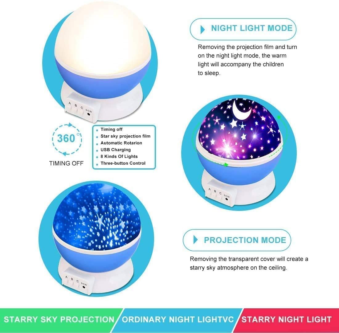 Freshdcart Star Moon Night Light Rotating Led Star Moon Night Projector Lamp Light Dream Color Changing Bed Light Lamp (Multi Colour)