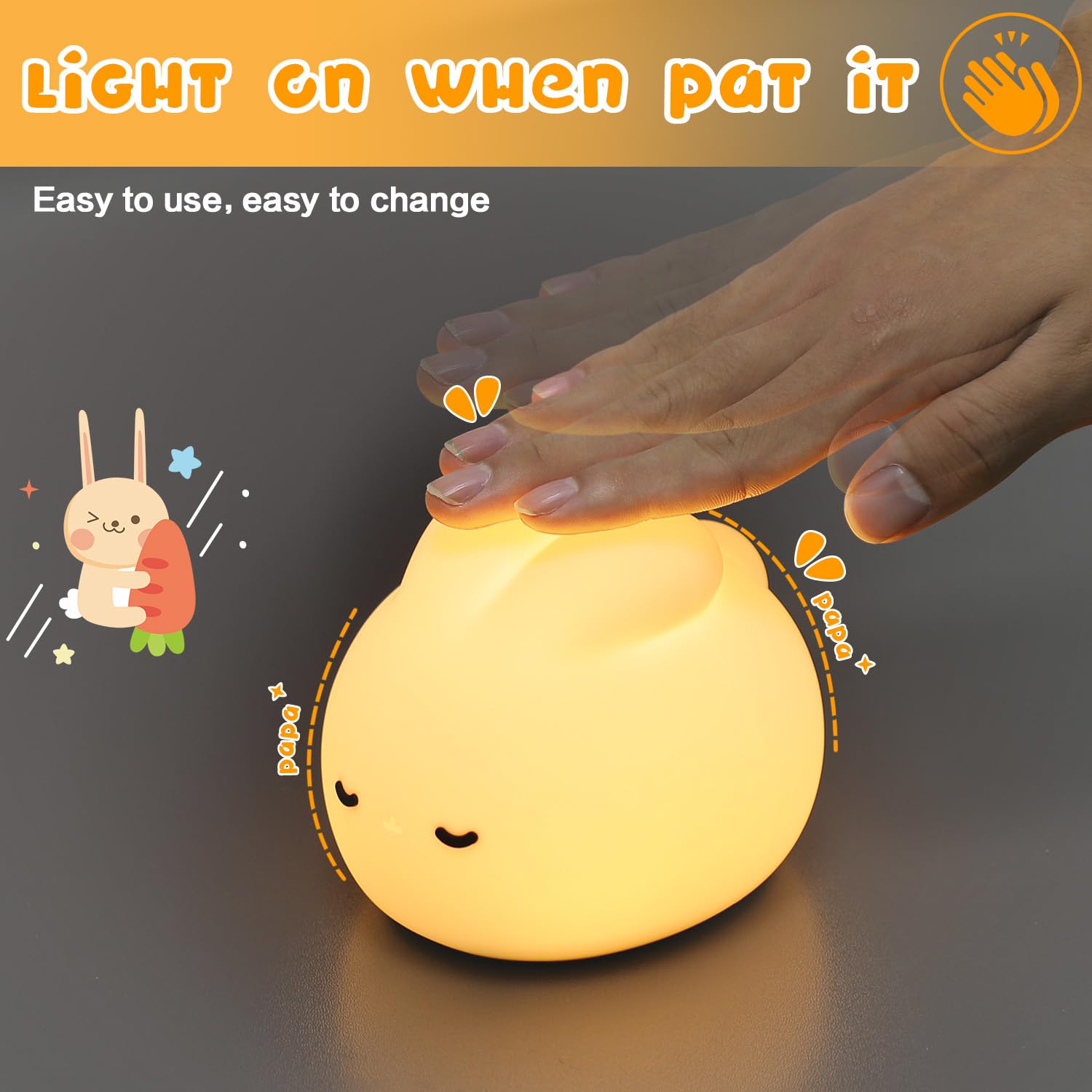 Mexyz Cute Bunny Night Light, 3 Level Dimmable Nursery Nightlight For Kids, Rechargeable Silicone Squishy Rabbit Lamp With Tap Control & Timer For Breastfeeding Toddler Baby Kids Decor Gift