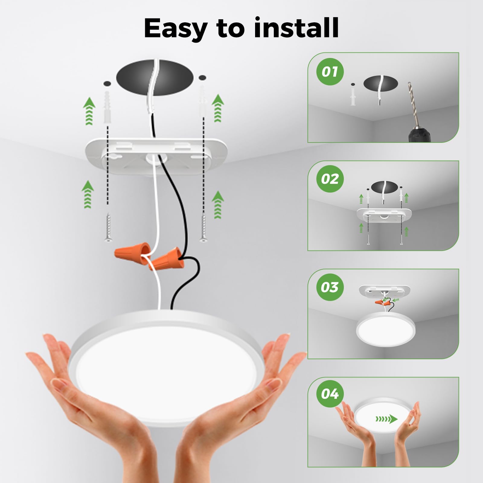 zemty 12Pack LED Ceiling Lights, 12W 1200lm, Adjustable 3000K-6500K, 6.5 Inch, White, Model CLS16A-12