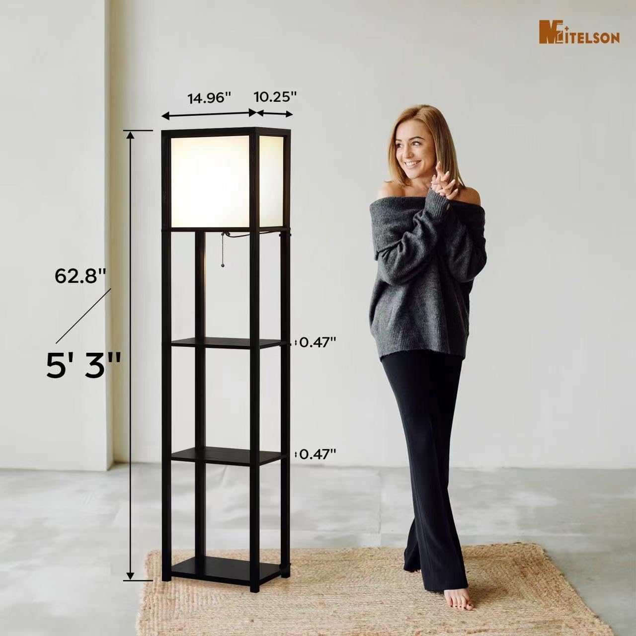 Mitelson Floor Lamp With Shelves, 4-Tier Modern Shelf Floor Lamp, Corner Display Floor Lamp, Shelf Lamp With Led Bulb For Living