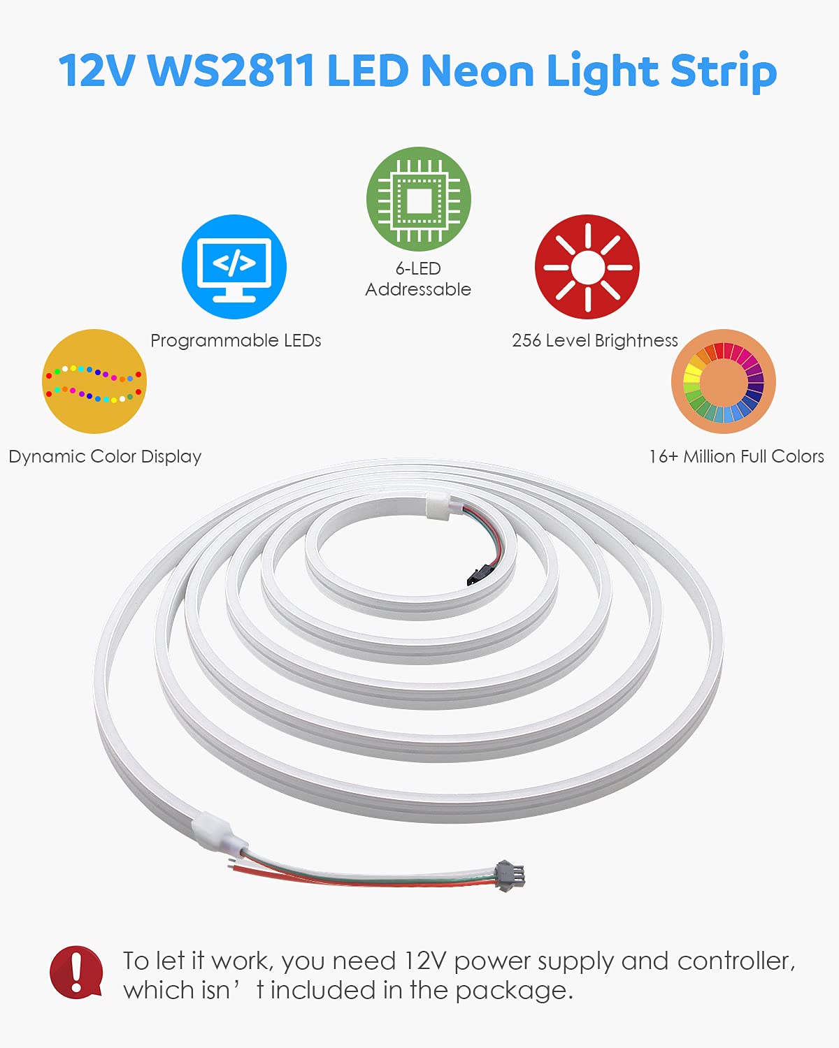 Aclorol LED Neon Rope Lights 16.4FT RGB Dream Color WS2811 Waterproof Flexible Strip for DIY Bedroom Wedding Party - White PCB