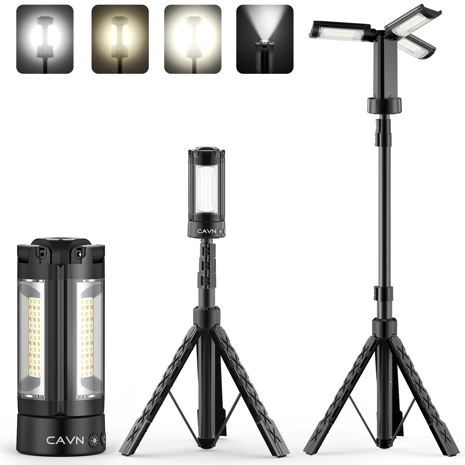 CAVN Rechargeable LED Work Light 10000mAh 2200 Lumens Dimmable with Tripod, Black, Model XQ-Z10