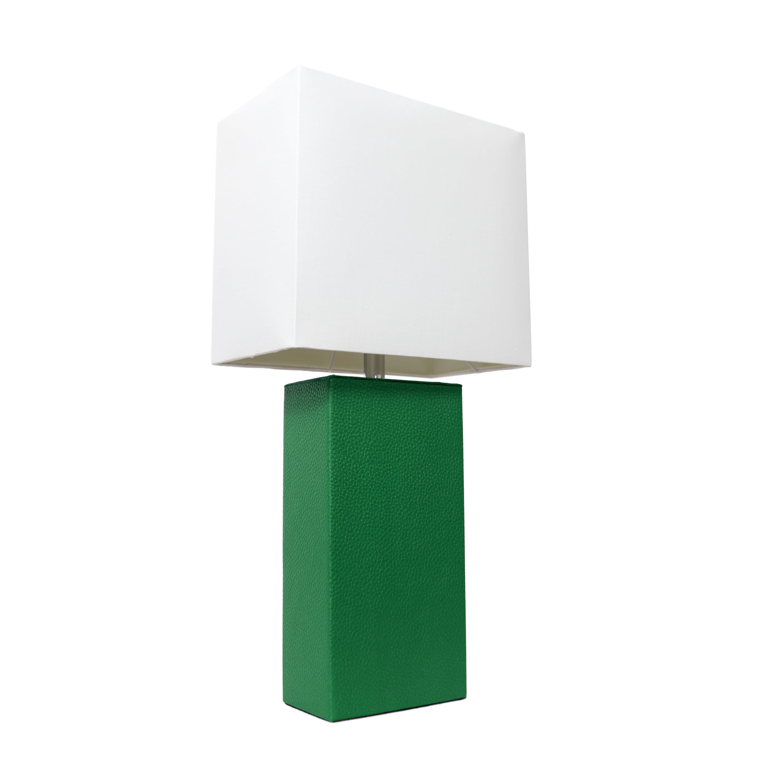 LALIA HOME Modern Bedside Table Lamp, 21in, Leather Base, White Fabric Shade, Green, Model LHT-3008