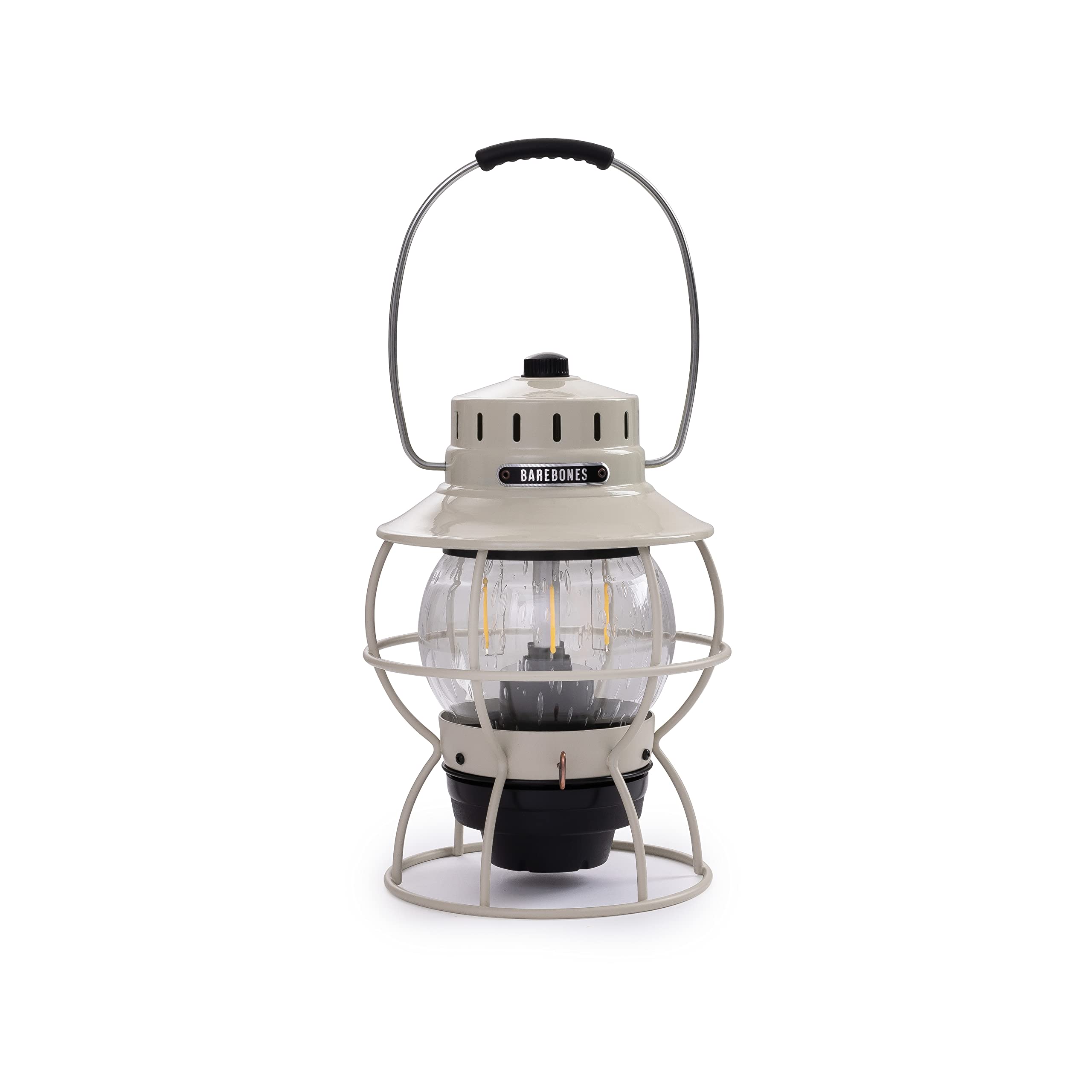 Barebones Railroad Lantern - Vintage White, Vintage-Inspired Led Camping Lantern With Rechargeable Battery - Adjustable Brightne