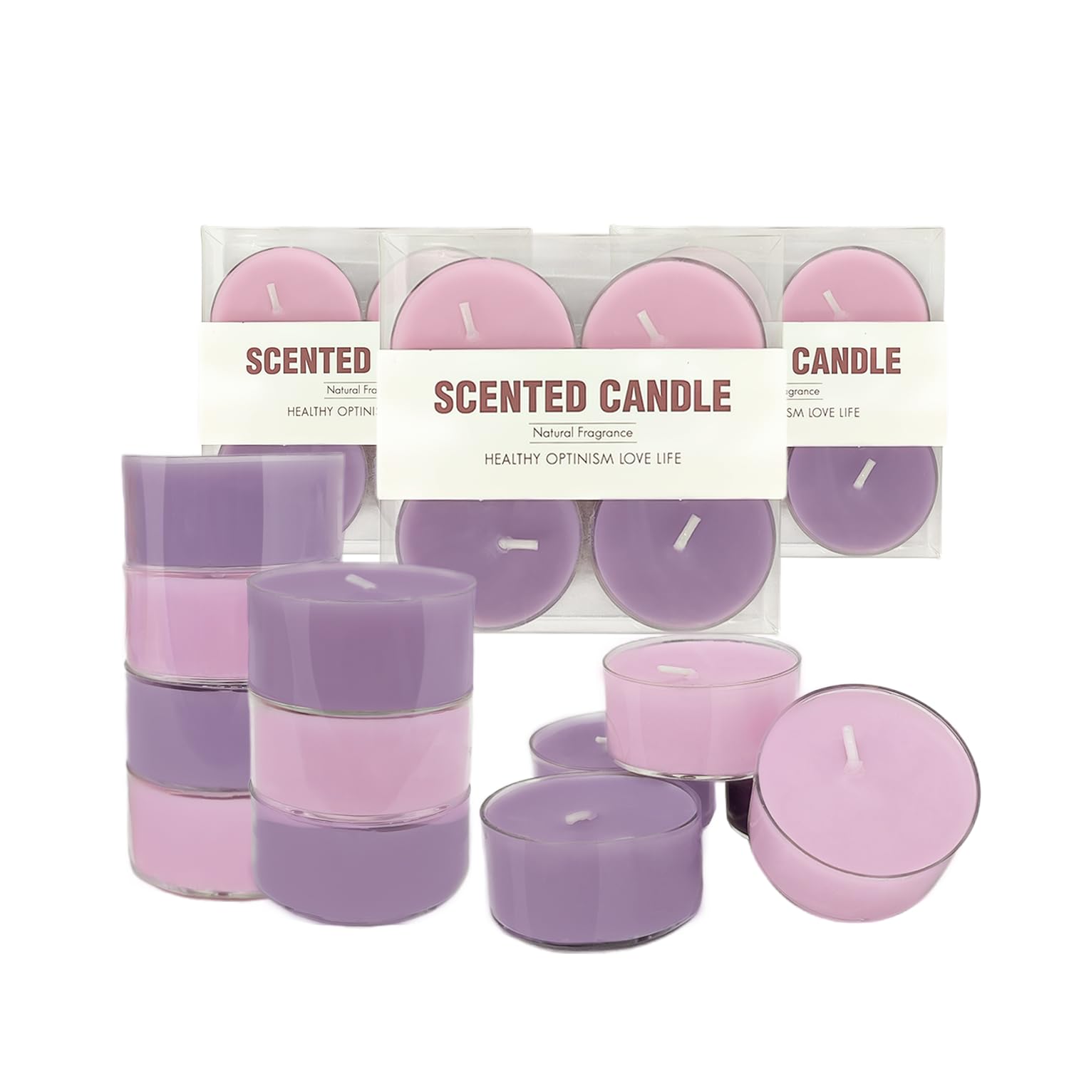 12 Pack Scented Tealight Candles, Bee Wax & Soy Wax Blend Tea Light Candles in Purple, 2 Scents Daffodil Oregano & Juniper Laven