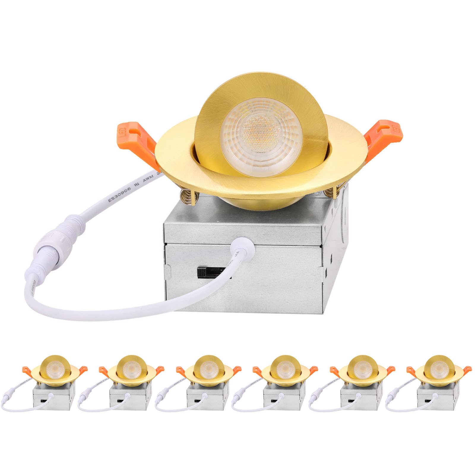 Zyc Gimbal Led Recessed Lighting - 3 Inch 5Cct 7W 360 Rotation Adjustable Eyeball Light Led Swivel Spotlight Directional Sloped Ceiling Light Dimmable Canless Wafer Downlight Pack Of 6 Gold.