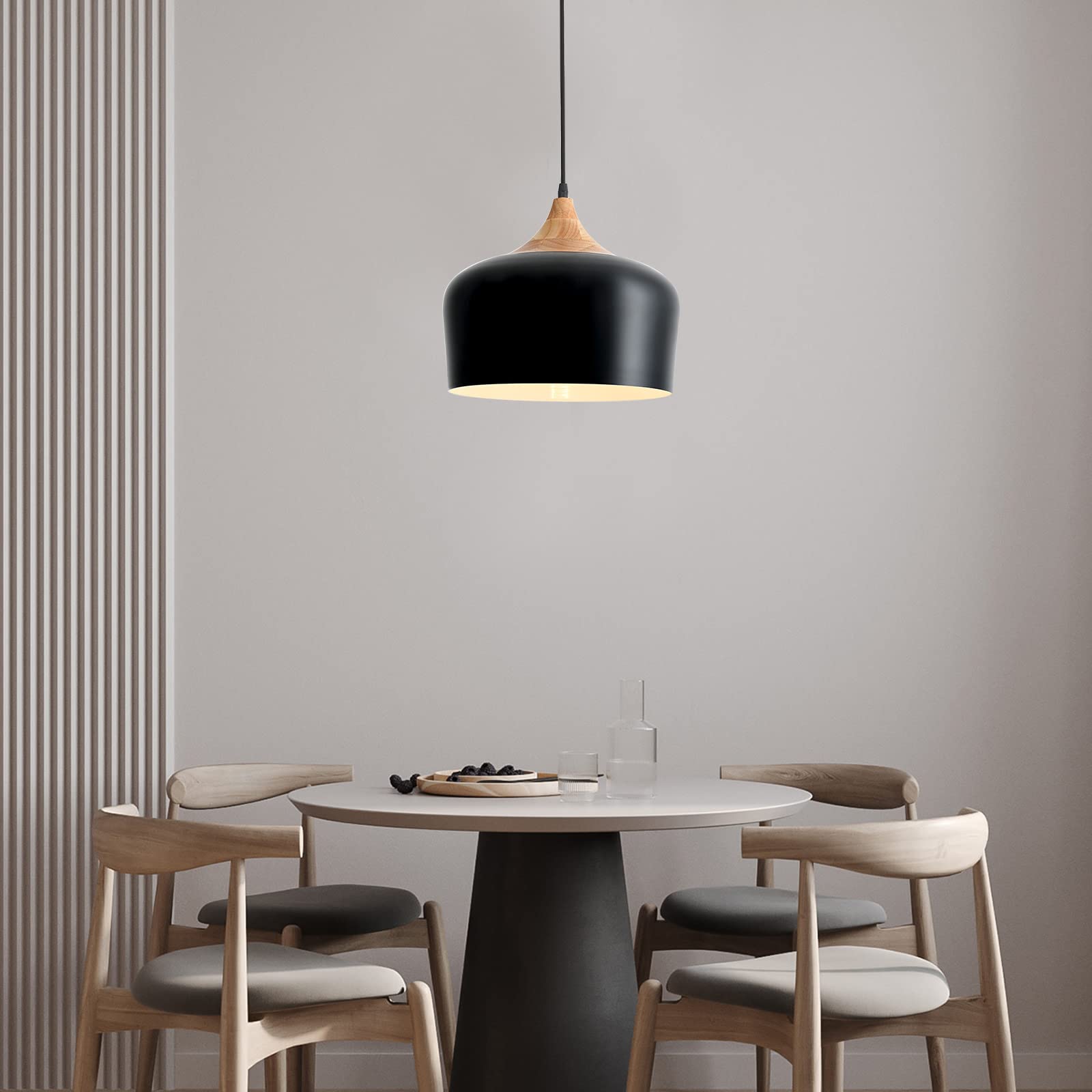 Eustace Modern Lantern Pendant Light - Black Wooden Dome Ceiling Fixture for Kitchen Island, Dining Room, Living Room - EU8920