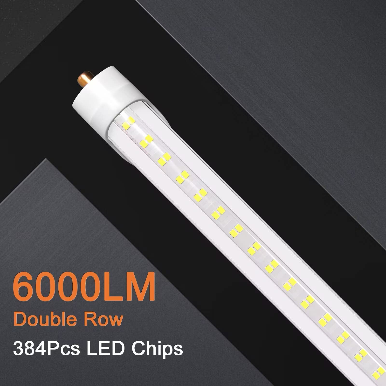 ONLYLUX 8ft LED Bulbs, 45W T8 Tube Lights, 6000lm Bright White, Clear Cover, 20 Pack, Model AR-8ft-45-65