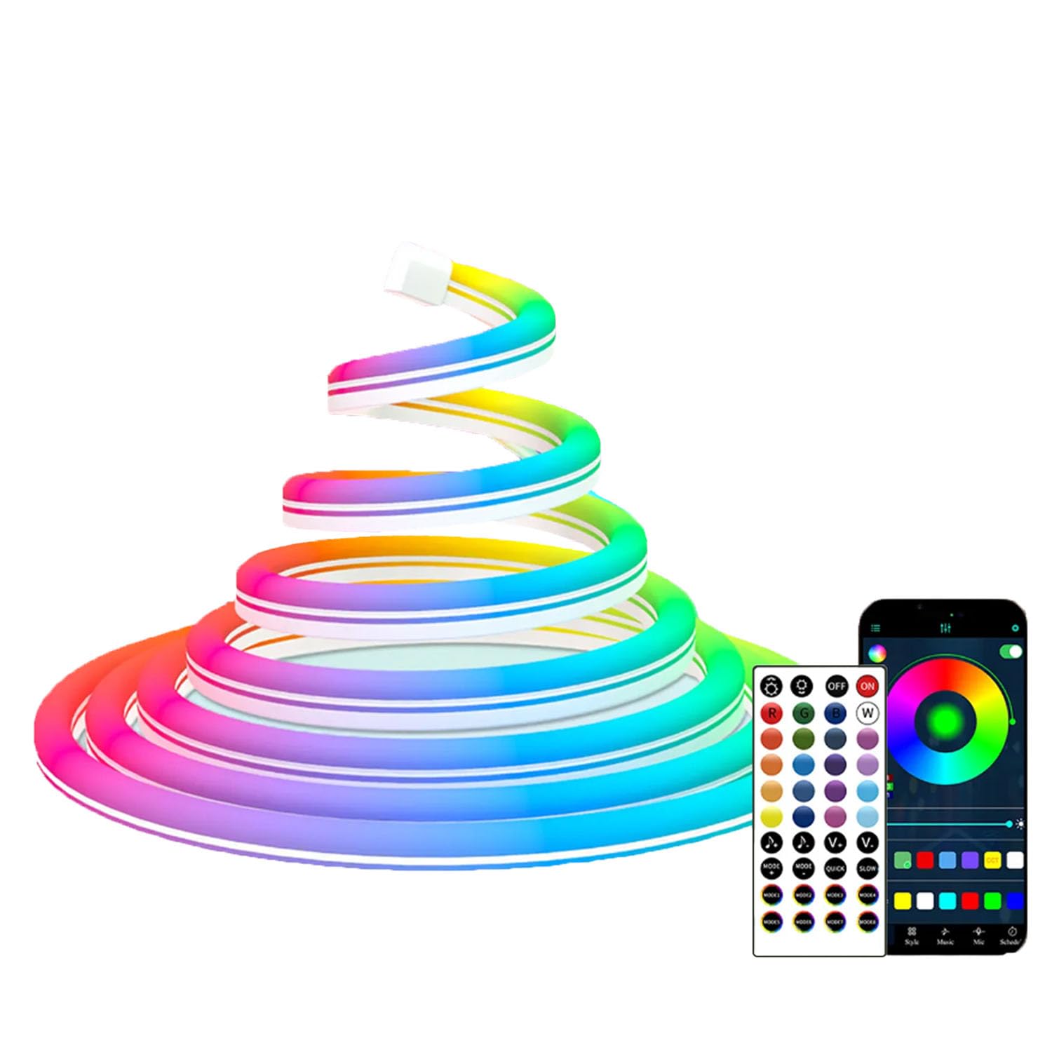 Heromind LED Neon Lights, 32.8ft Light Strips, IP67 Waterproof, Remote APP Control, Music Sync, White, PVC Material