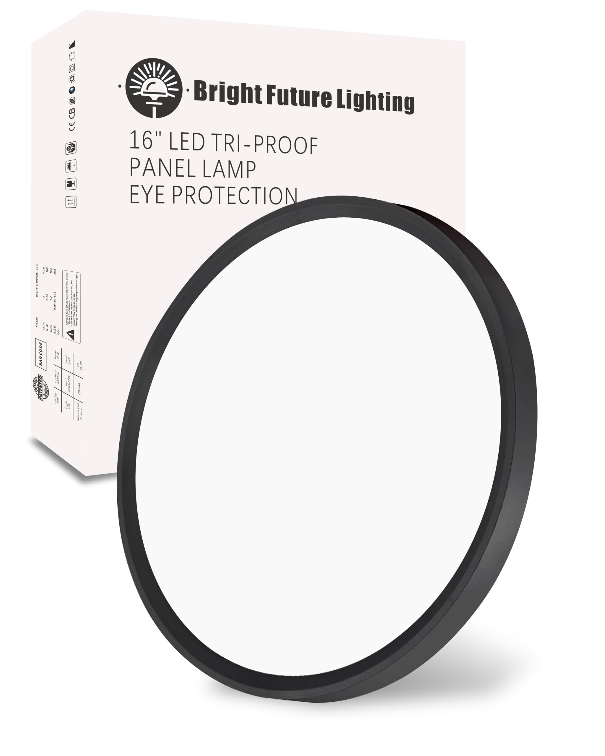 Bright Future Lighting LED Flush Mount Ceiling Light, 16Inch, 32W, 3480lm, CCT Selectable, Black, Model BFL16-D400H25-32W