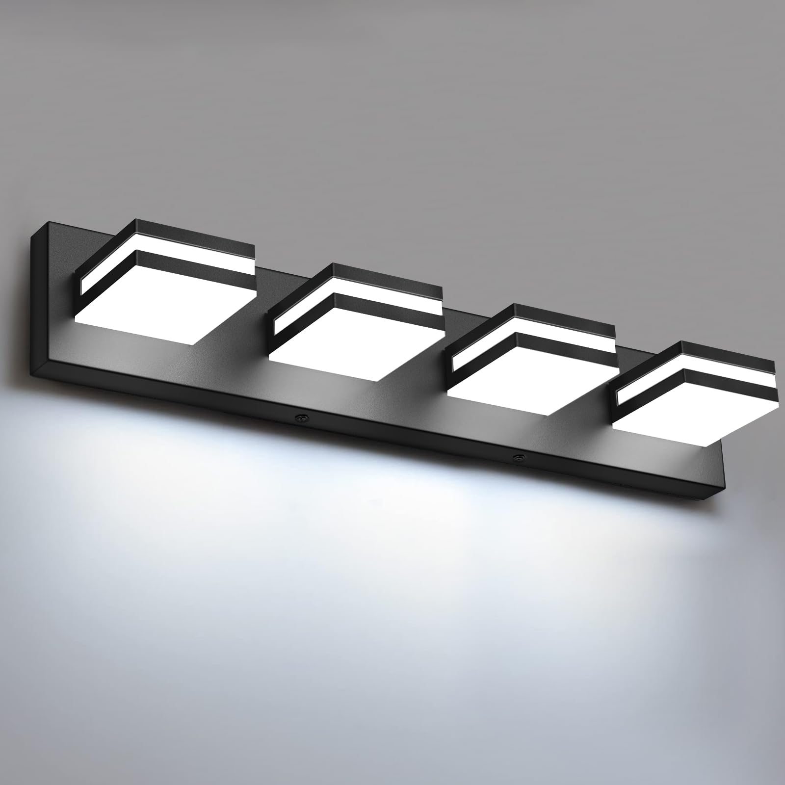 IZORRO LED Modern Bathroom Lights Fixtures(4-Light Dimmable) Matte Black Acrylic Wall Lighting Vanity Lights for Bathroom Over Mirror - 6000k 24In (No Assembly Required)