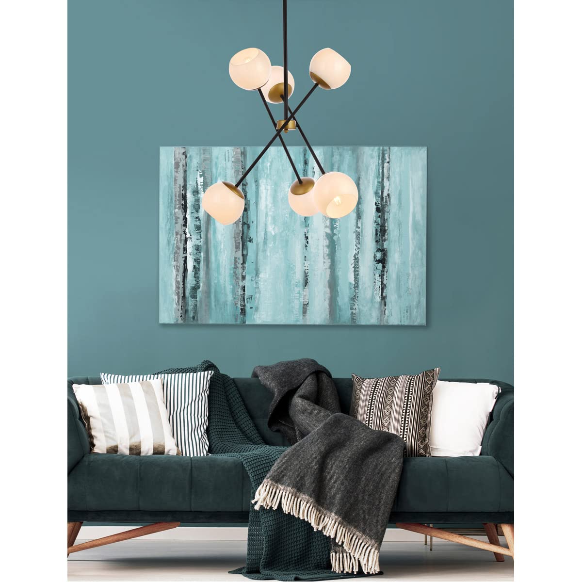 Living District Axl 6-Light Metal Pendant w/White Shade in Black and Brass