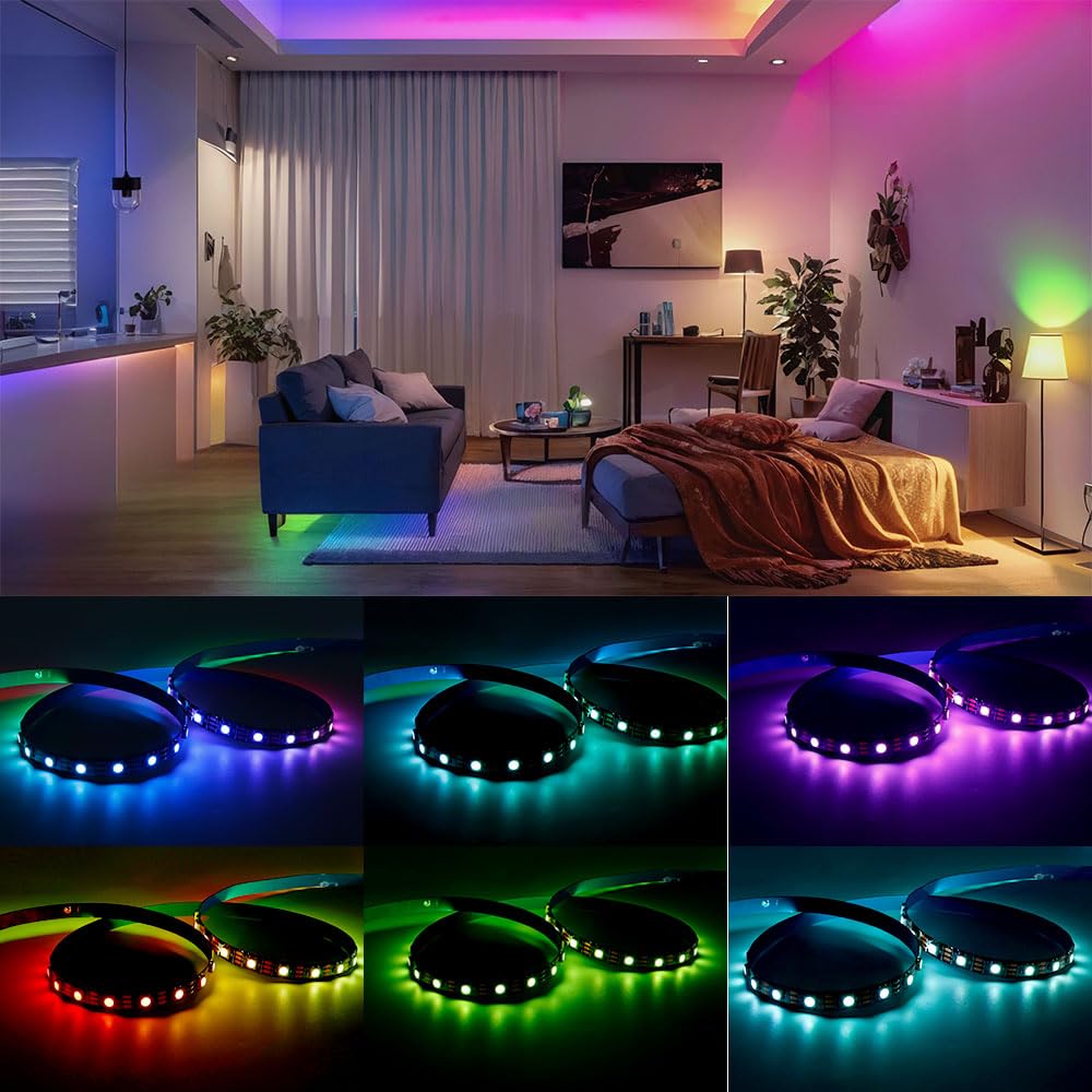 Loamlin Ws2812B Ic Rgb 5050Smd Eco Individual Addressable Led Strip Light, 16.4Ft 300Led 60Led/M Flexible Full Color Ip30 Dc5V B