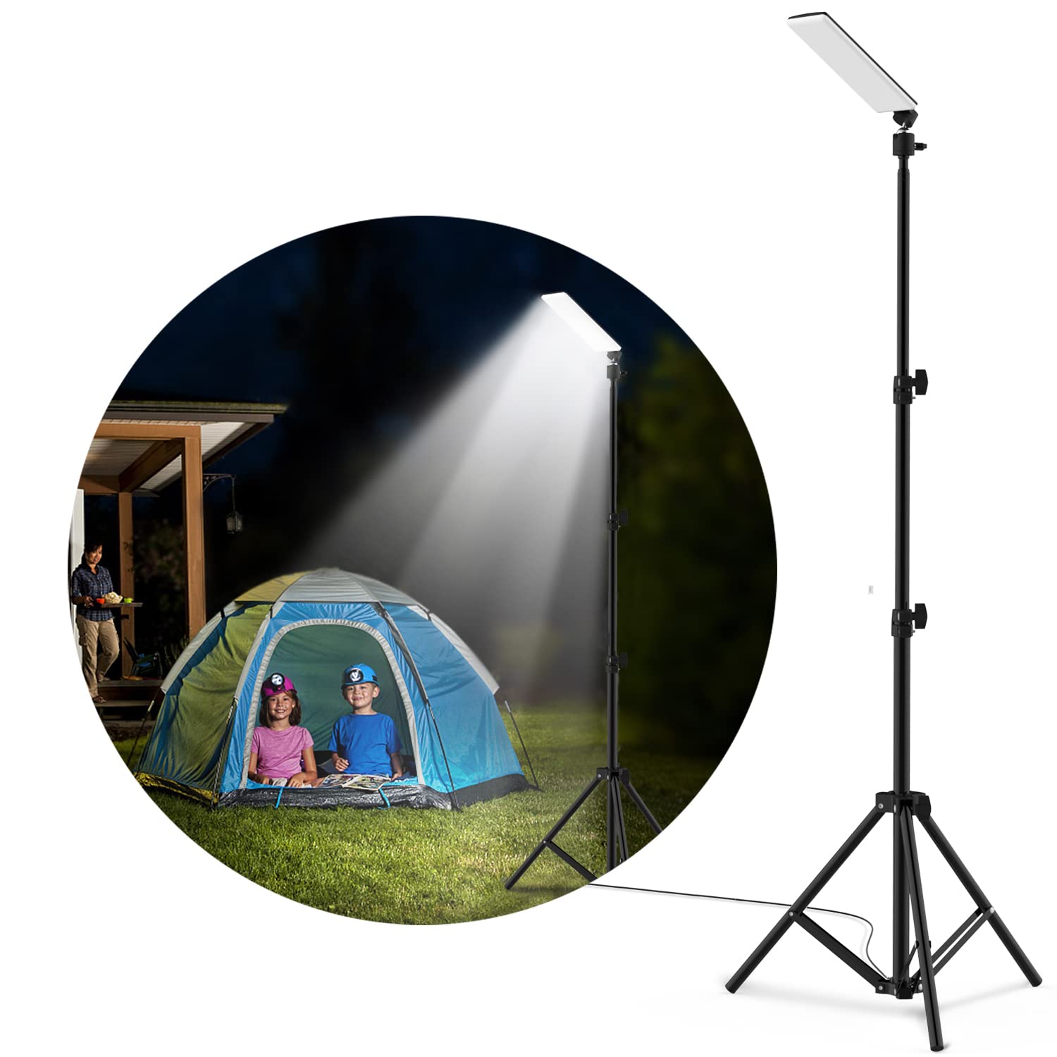Camping Light,1680 Lumen Portable Light, Led Barbecue Lamp, Work Lights With Stand For Camping, Adjustable Metal Telescoping Tripod 6Ft, Usb Interface Powered