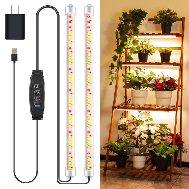 2 Bars 16&quot; Grow Lights For Indoor Plants, 120 Leds Full Spectrum Plant Grow Light Strips With Auto On/Off Timer 3/9/12Hrs, 10 Brightness, 3 Switch Modes Sunlike Growing Lamps For Hydroponics Succulent
