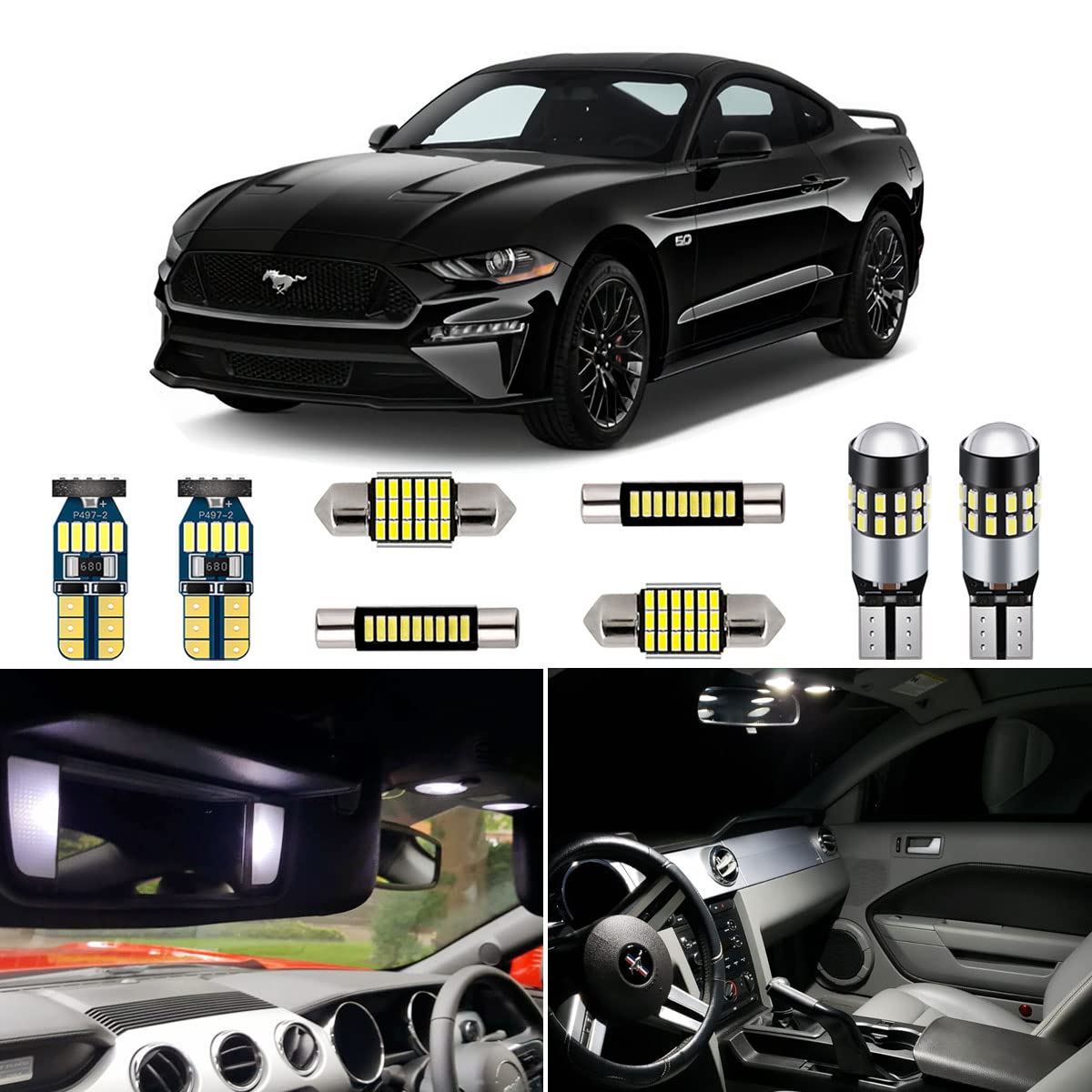 Autogine Super Bright 6000K White Led Interior Light Bulbs Kit Package For Ford Mustang 2015 2016 2017 2018 2019 2020 + Install