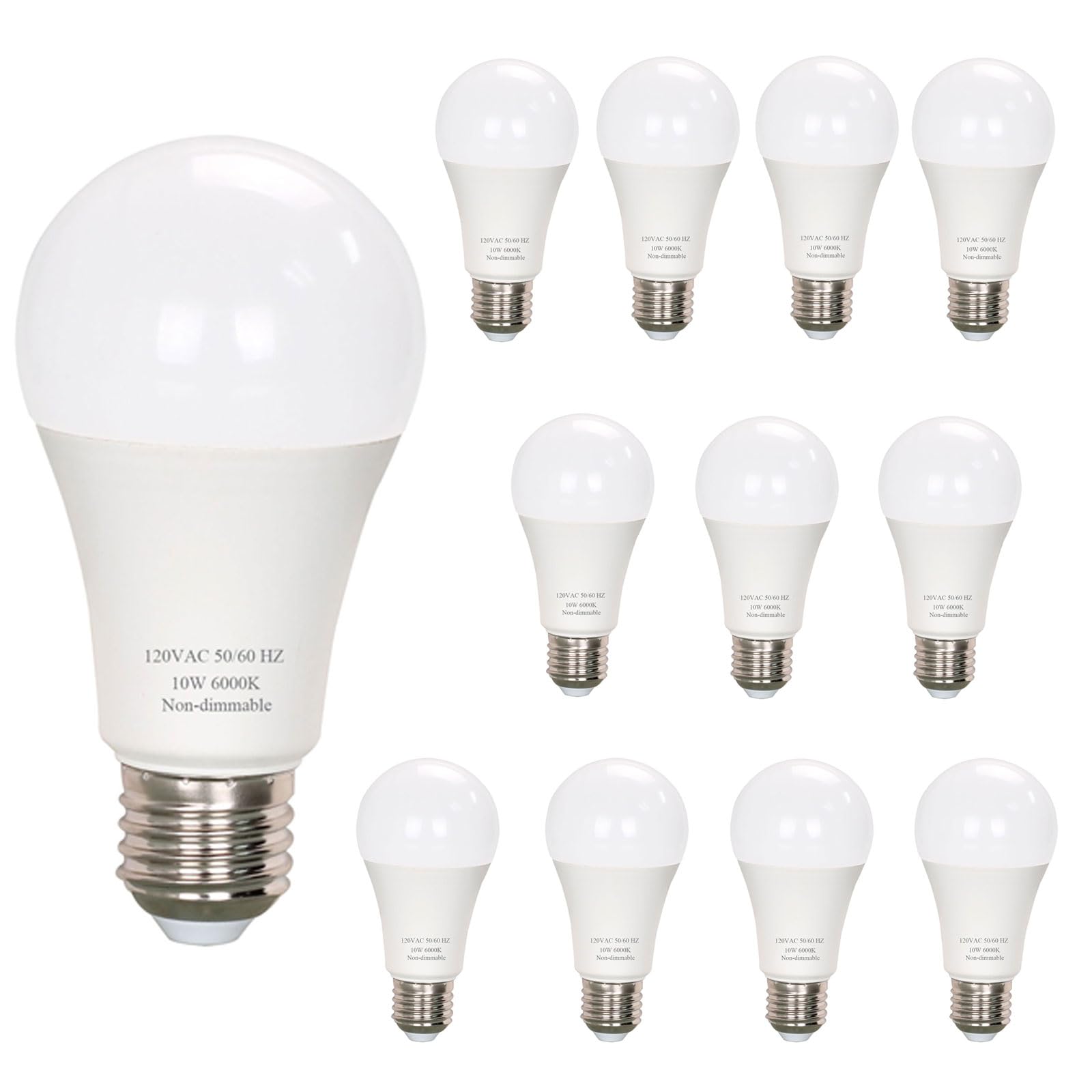 E26 LED Bulb 60 Watt Equivalent, Daylight Light Bulbs 6000K, 800 Lumens 10W A19 LED Bulbs Bright, Non-dimmable, 12-Pack