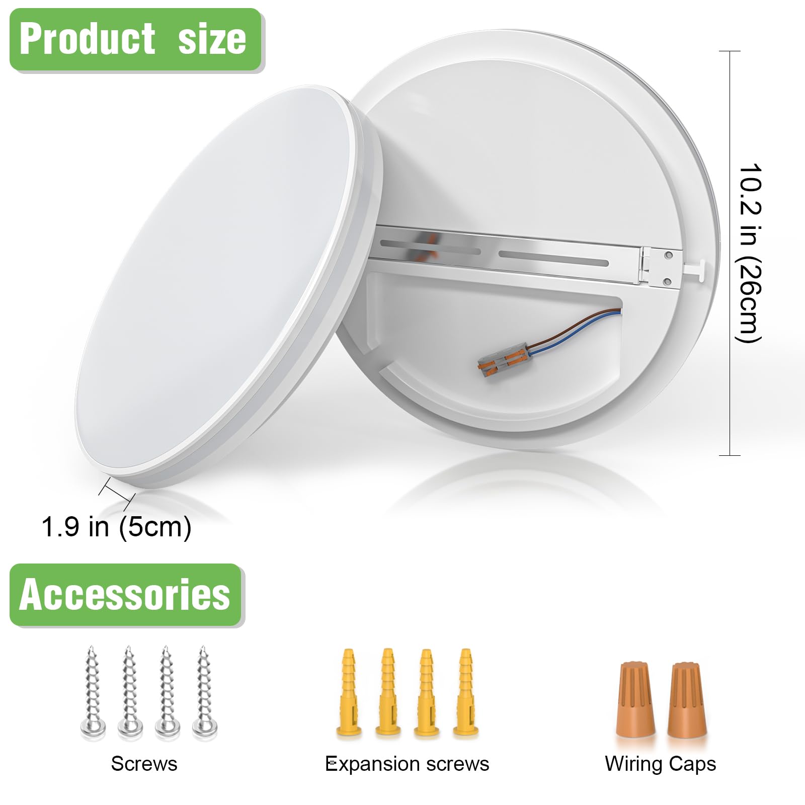 Airand 10.2 Inch LED Flush Mount Ceiling Light Fixture, 20W, 5000K Daylight White, Waterproof for Shower, Dining, Living Room, Kitchen