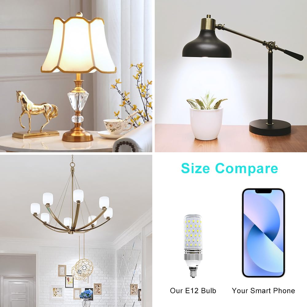 LEDLightsWorld Super Bright E12 LED Bulbs, 16W 1500LM, Daylight White 6000K, Pack of 12, Non-Dimmable, CRI80+