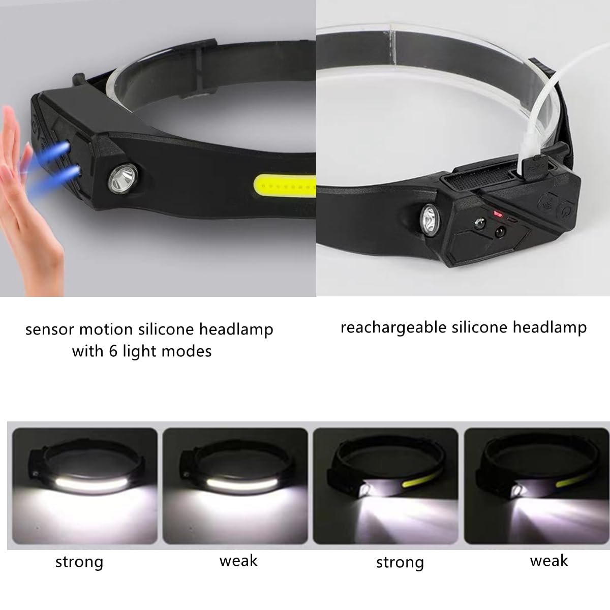 goldseaside Rechargeable Headlamp, 230° Wide Beam, 5 Light Modes, Waterproof, Lightweight, 2 Pack, Model LP022