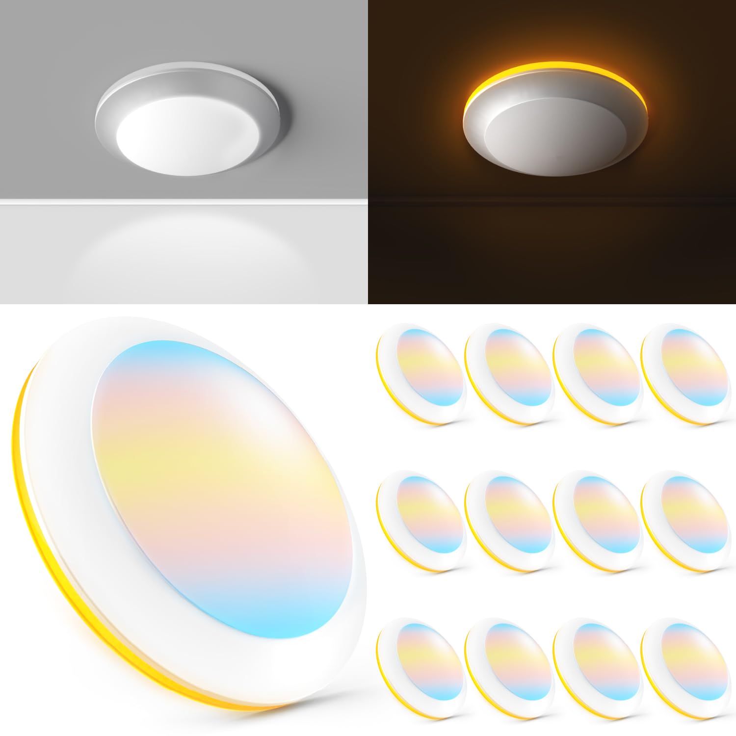 Sunco 12 Pack 6 Inch Led Nightlight Disk Lights Flush Mount Ceiling Light Fixture Recessed, 13W, 1200 Lumens, Selectable Cct, Di