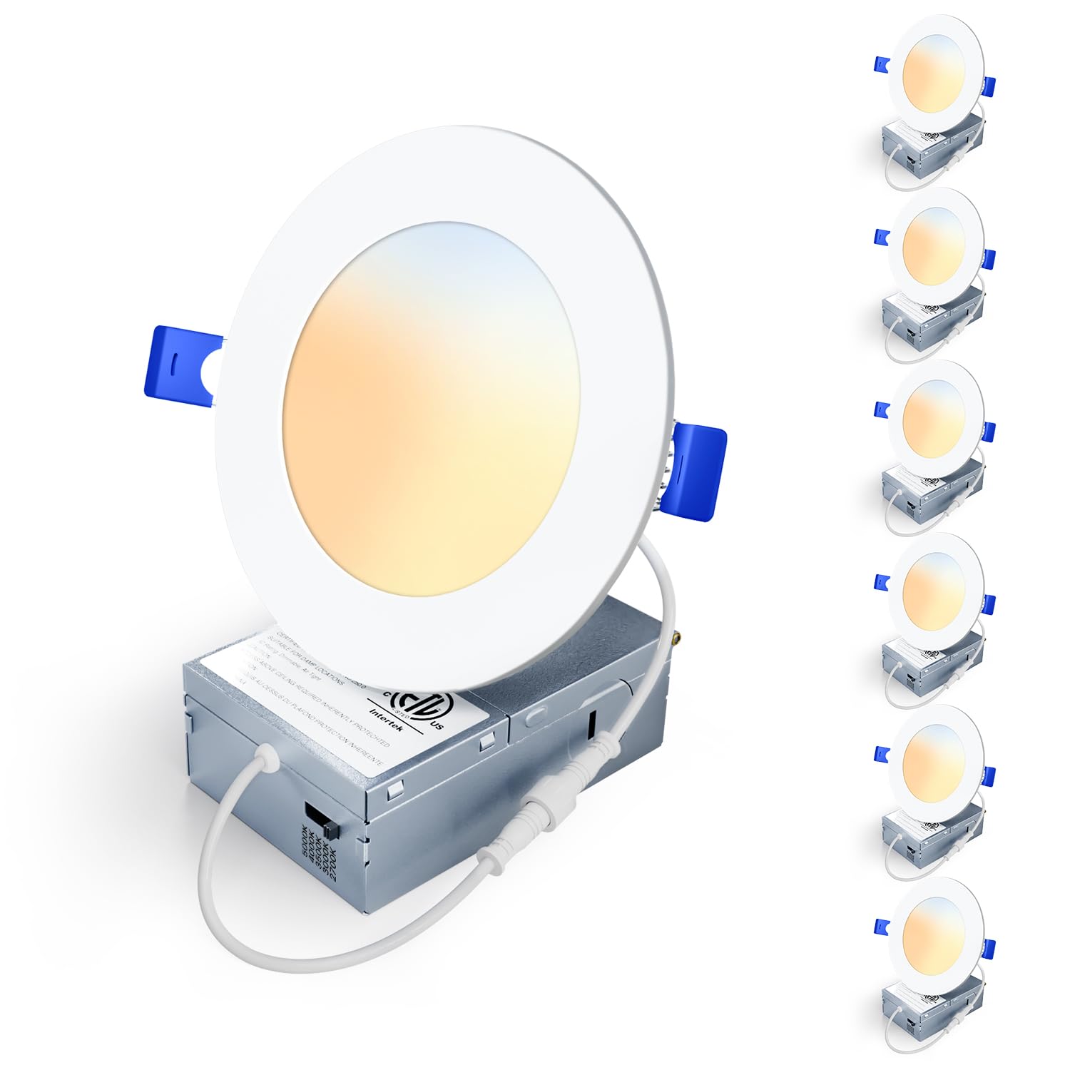 Veriligt 6 Pack 4 Inch 5CCT LED Recessed Light, Silm Canless Recessed Lighting, Dimmable, Damp Rated, 2700K-5000K Selectable, Wa