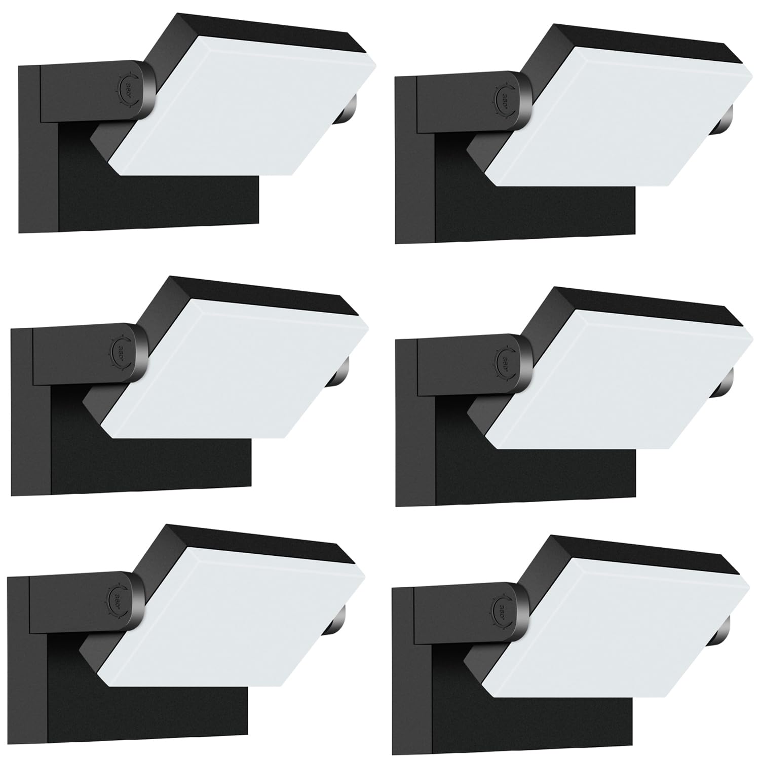 LEDMO Outdoor LED Flood Lights - 60W Black 360 Adjustable Head Exterior Lighting Fixture 5000K Waterproof Wall Mount Yard Lights Outdoor Wall Lights for House Patio Barn Porch Garage 6 Pack