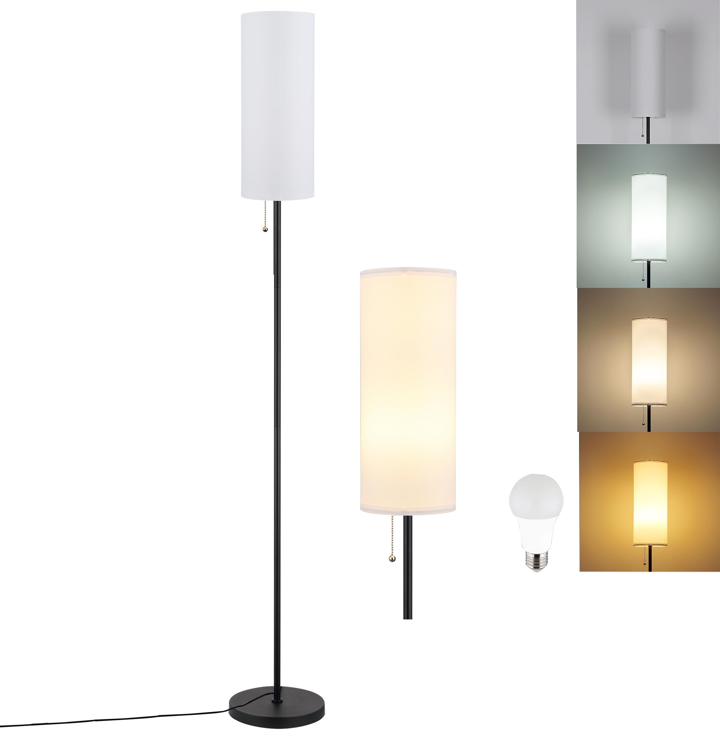 Floor Lamp for Living Room, Modern Standing Lamps with Lampshade, Minimalist Tall Lamp with Chain Switch for Living Room, Bedroo