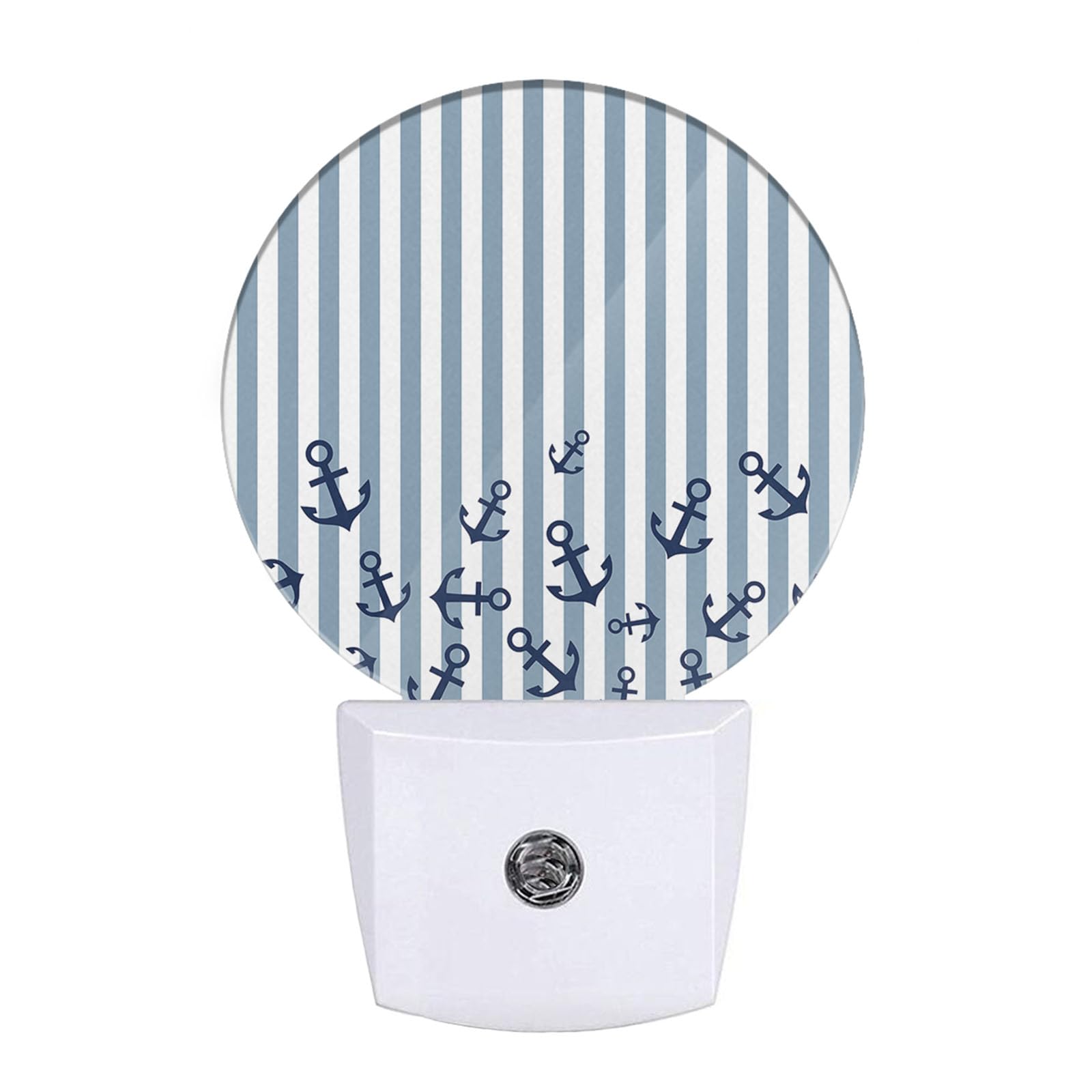 EKOBLA Watercolor Anchor LED Night Light Blue and White Stripes Nautical Coastal Dusk to Dawn Night Lamp Auto Sensor for Home In