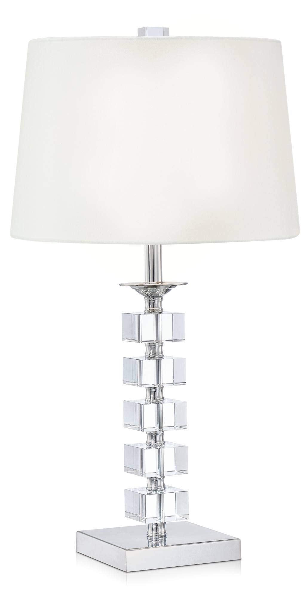 Vienna Full Spectrum Table Lamp - 25in High, Crystal Stacked Cubes, White Fabric Tapered Shade, Model P0400, Ideal for Bedroom and Living Room