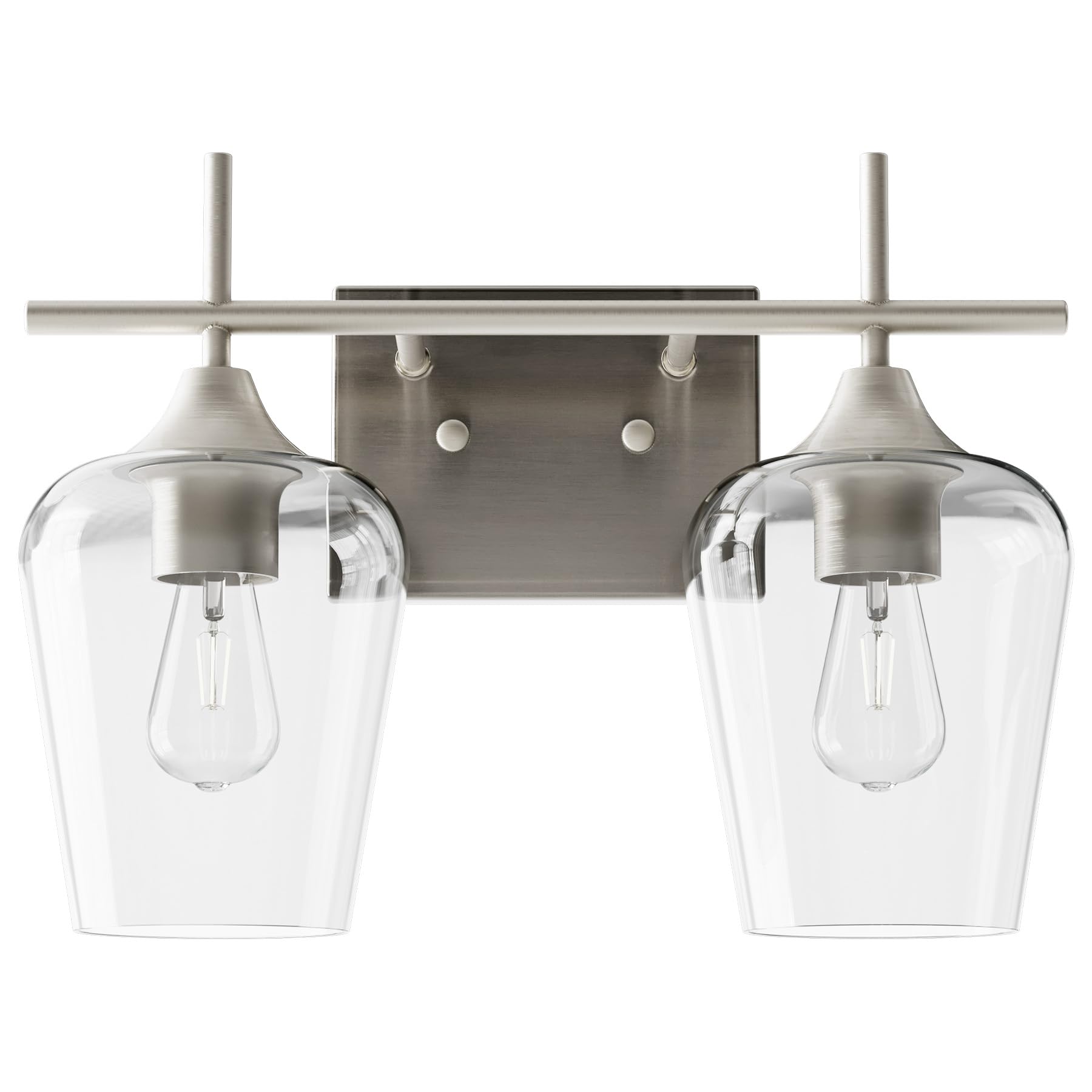 VONLUCE Bathroom Vanity Light Fixture, 2-Light Brushed Nickel, Clear Glass, Model HCF2802NI