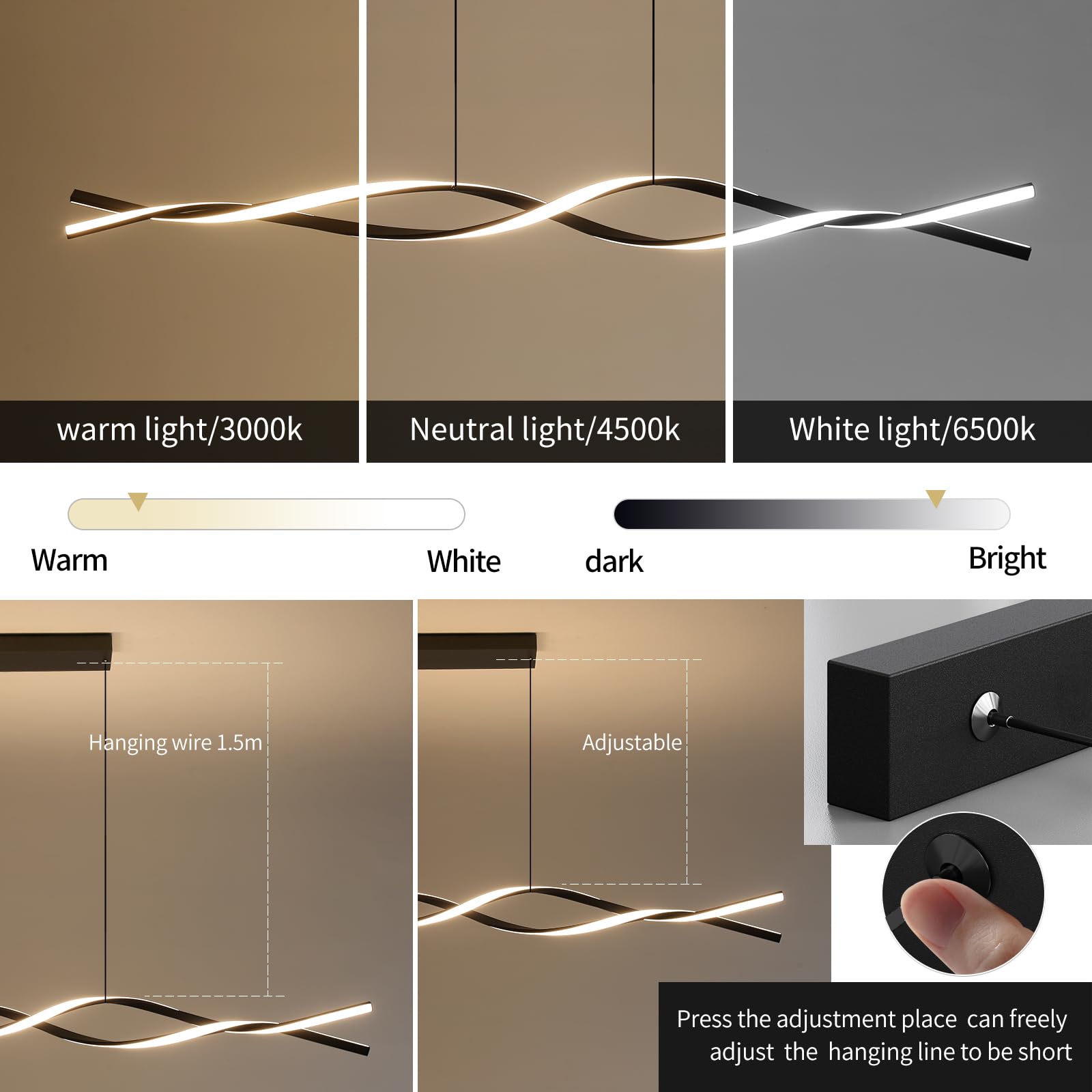 Matven Modern Ceiling Chandelier Light, Acrylic Anti Flicker Pendant Lamp With Remote Control Dimmable 3 Color Mode & Brightness