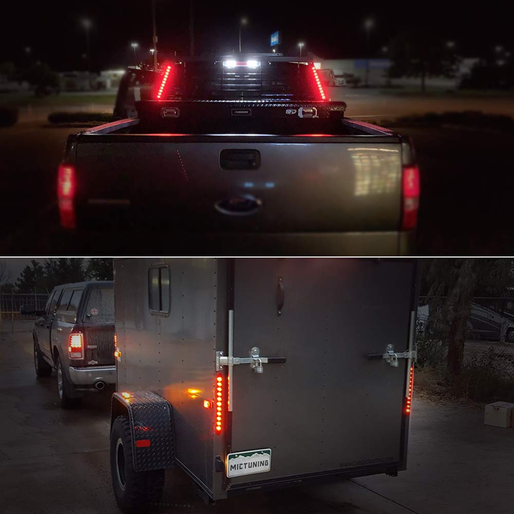 MICTUNING 16in 11 LED Red Trailer Light Bar - Waterproof Park Turn Signal & Brake Light - 2 PCS - Model 2024