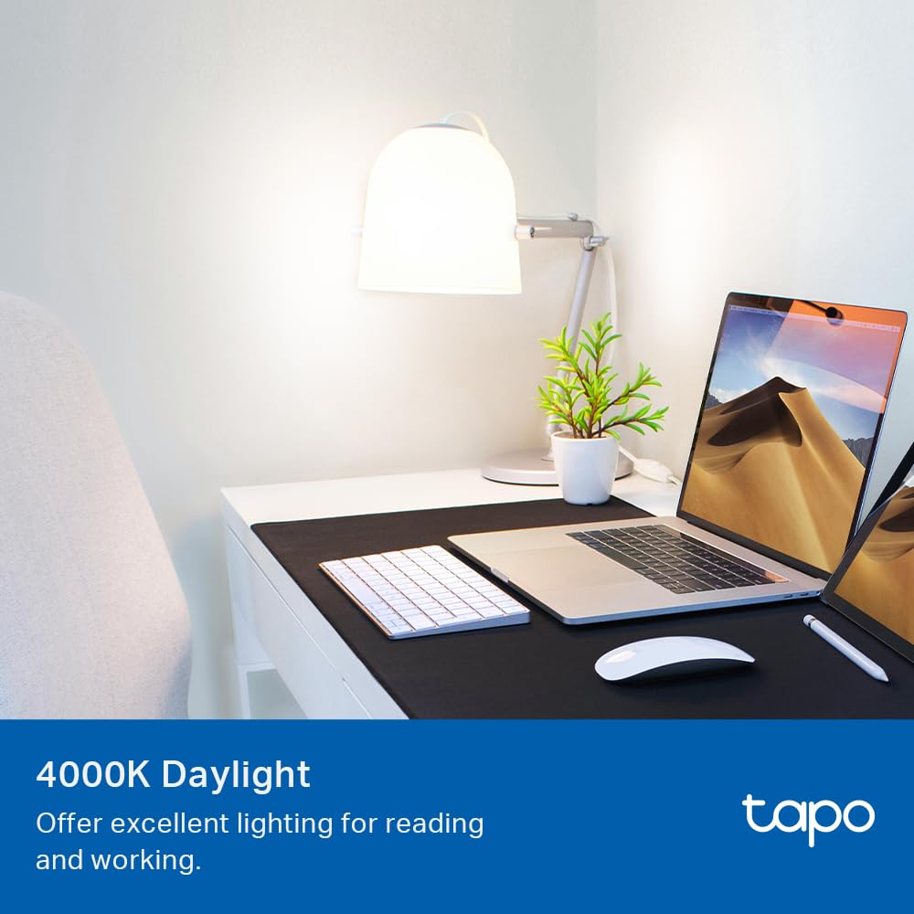 Tapo Smart Light Bulbs - Dimmable A60/E27, 800LM, 4000K Daylight, 4 Pack, WiFi, Compatible with Alexa & Google Home