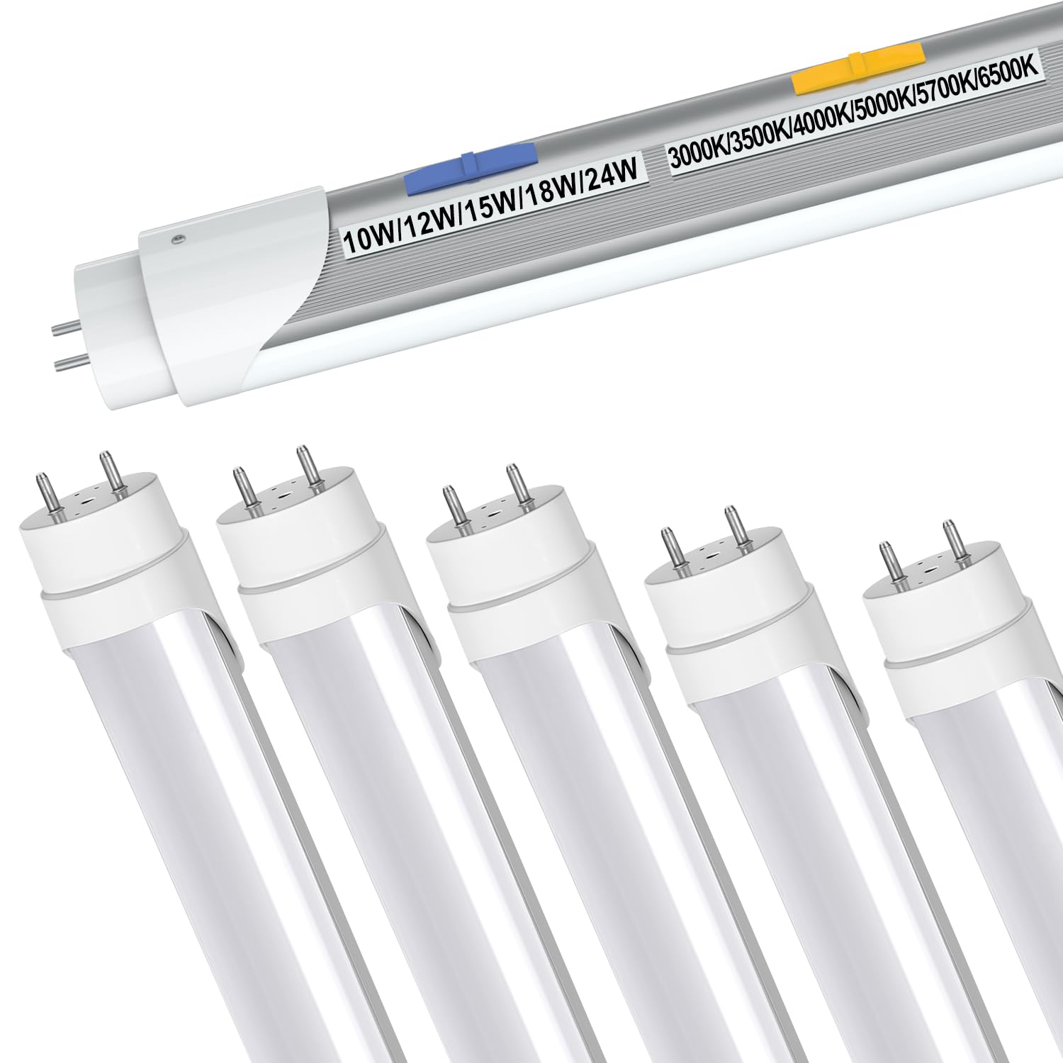 T8 T12 Led Tube Light Bulbs 4 Foot, 5 Power(10W-24W)& 6Cct(3000K-6500K) All In 1, Plug & Play Or Ballast Bypass, T8 4Ft Fluoresc