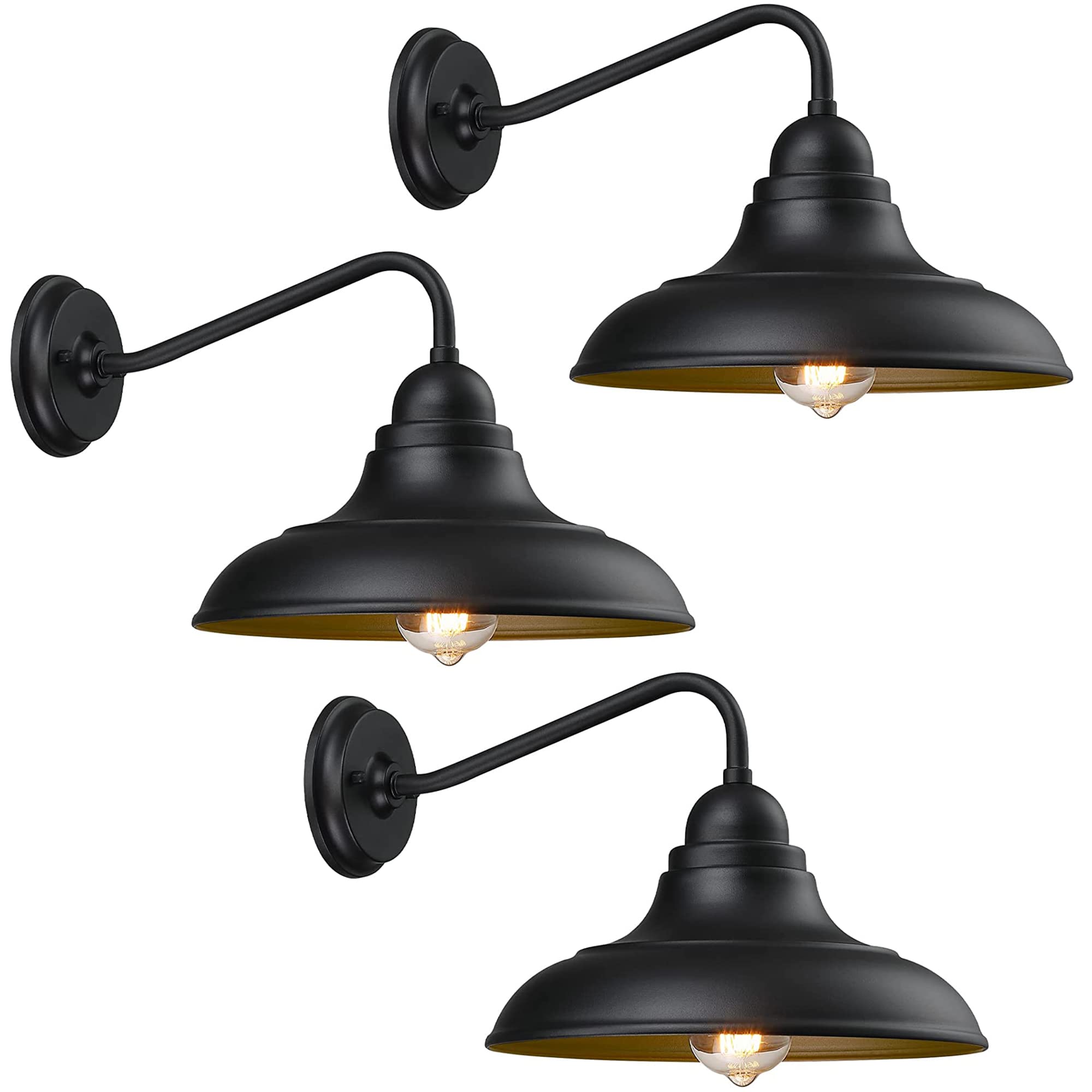 FLQMYQ Outdoor Wall Lights, 3 Pack, Matte Black, Metal Sconce, 12in Classic Barn Lanterns for Indoor & Outdoor Use