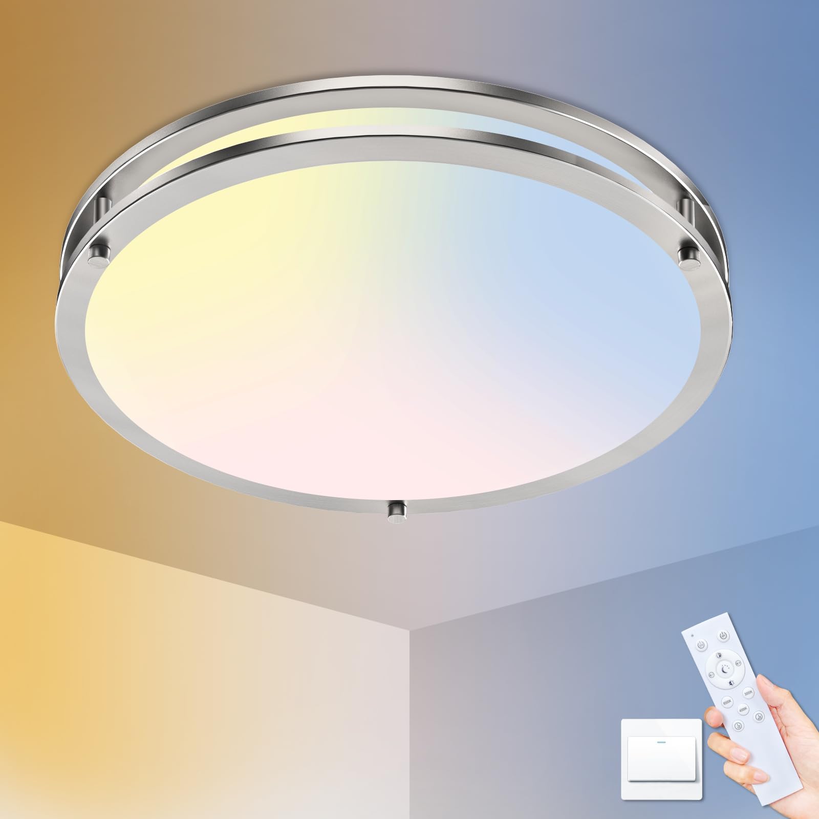 Libtit 13 Inch Flush Mount Ceiling Lights With Remote, 24W Dimmable Led Ceiling Light With Nightlight And Timer, 3000K-6500K Adj