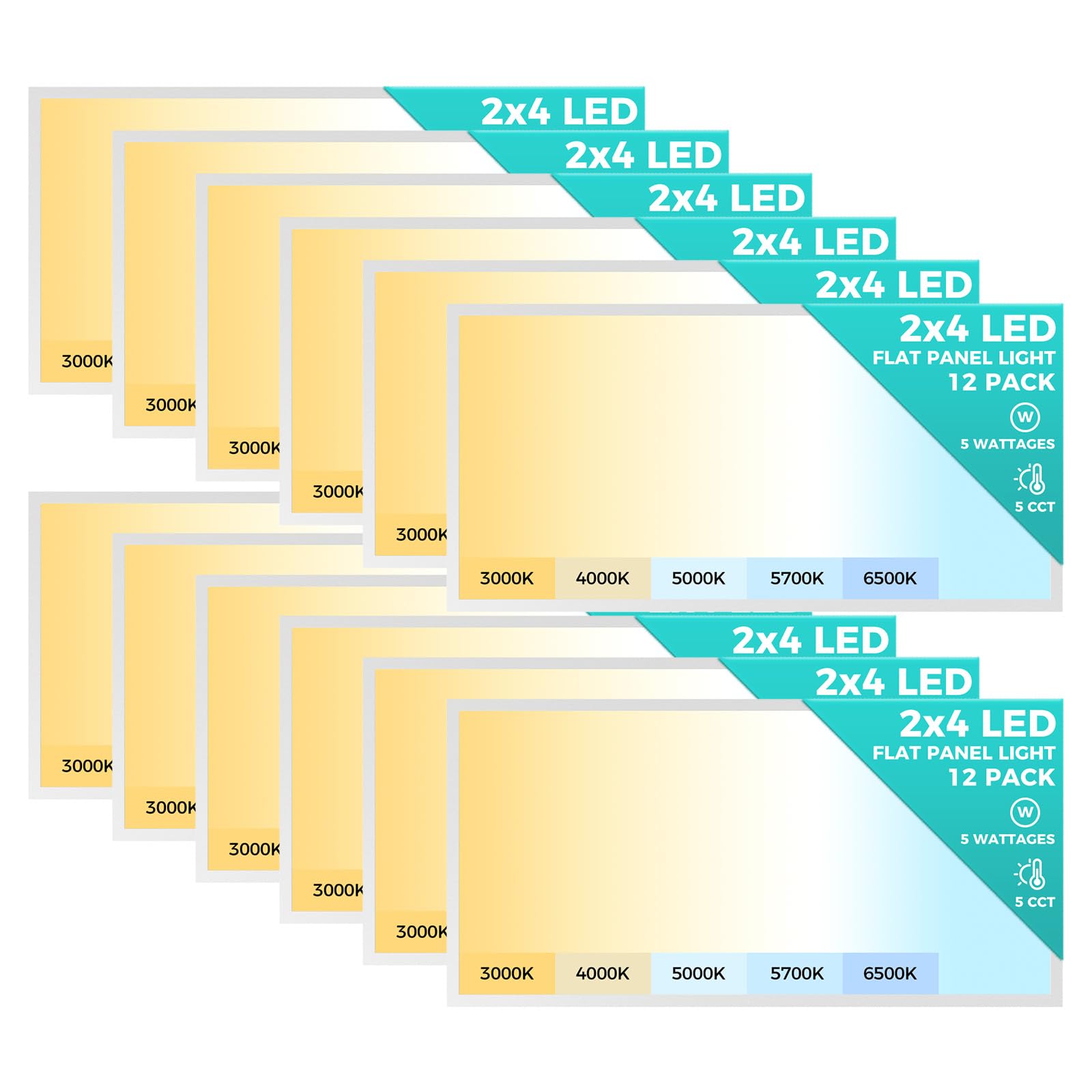 Aphyni 12 Pack 2X4 Led Flat Panel Light, Bright 9100Lm Flush Mount Ceiling Light,Dimmable Kitchen Ceiling Light Fixtures,Selecta
