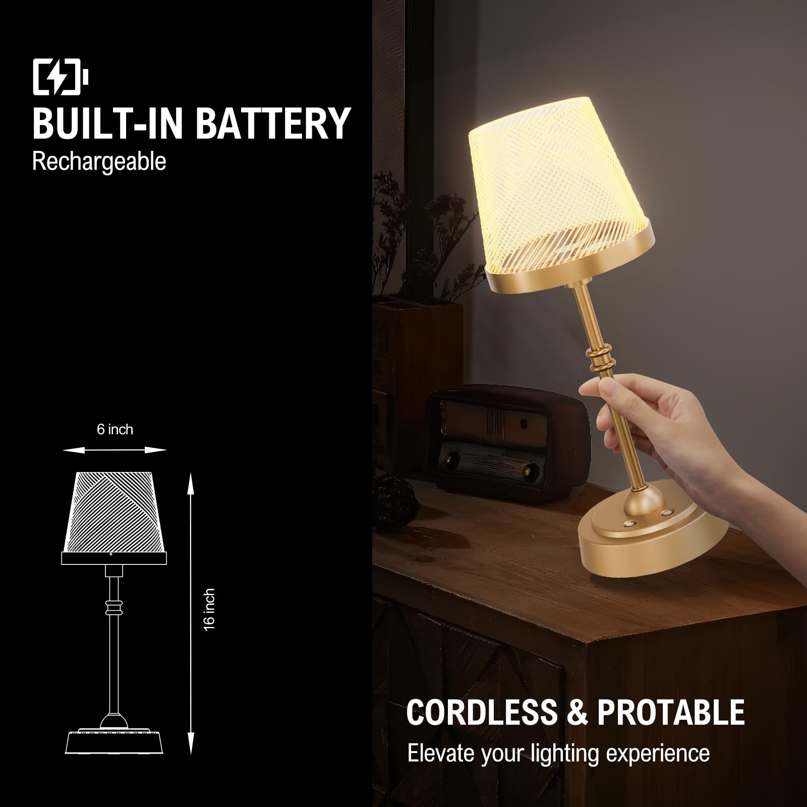 Lightania Cordless Table Lamp, Touch Bedside Table Lamp With 10 Colors & Cycle Rgb Mode, Rechargeable 6000Mah Battery Operated L