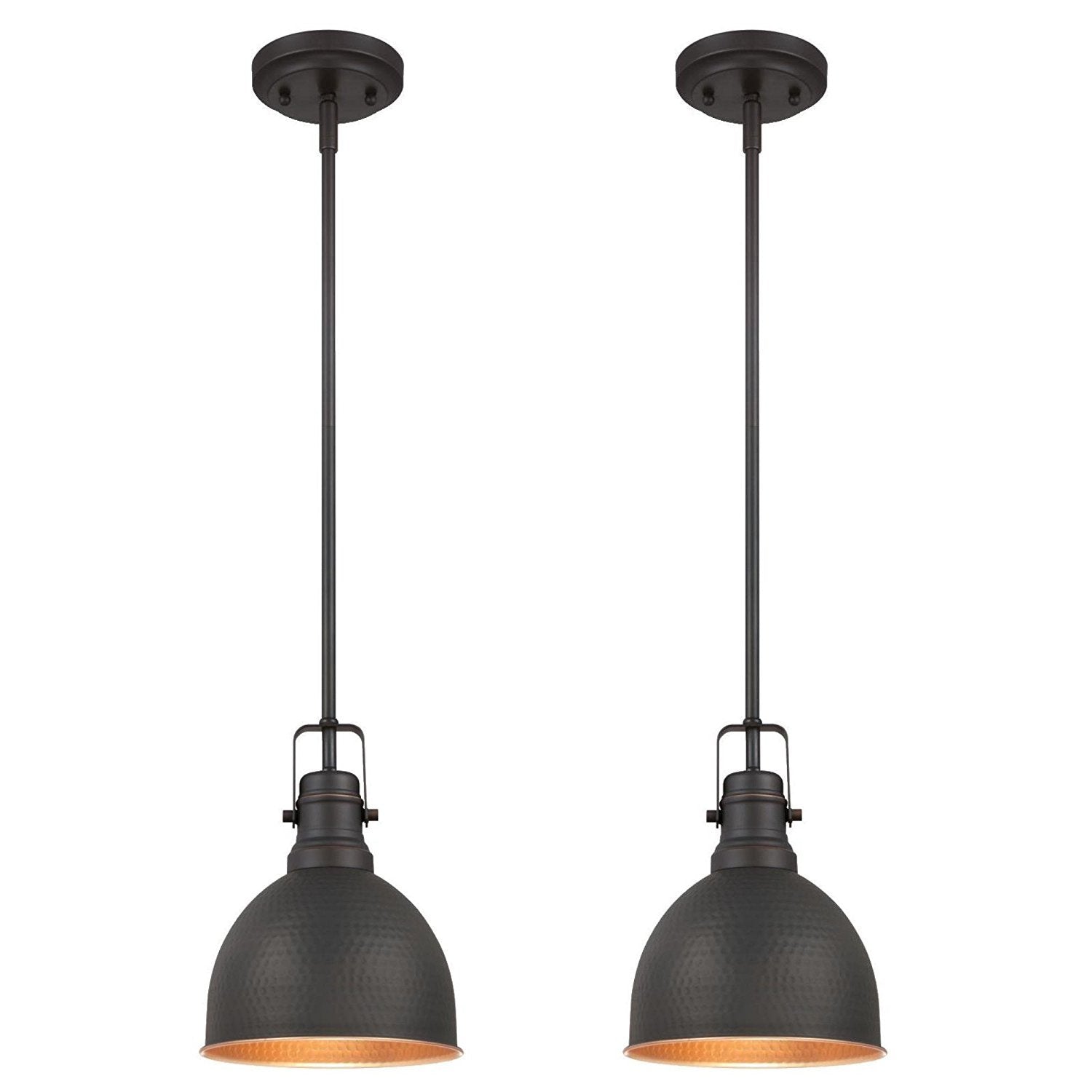 Westinghouse One-Light Mini Pendant, Hammered Oil Rubbed Bronze Finish, Aluminum, Model 6345600, 2 Pack