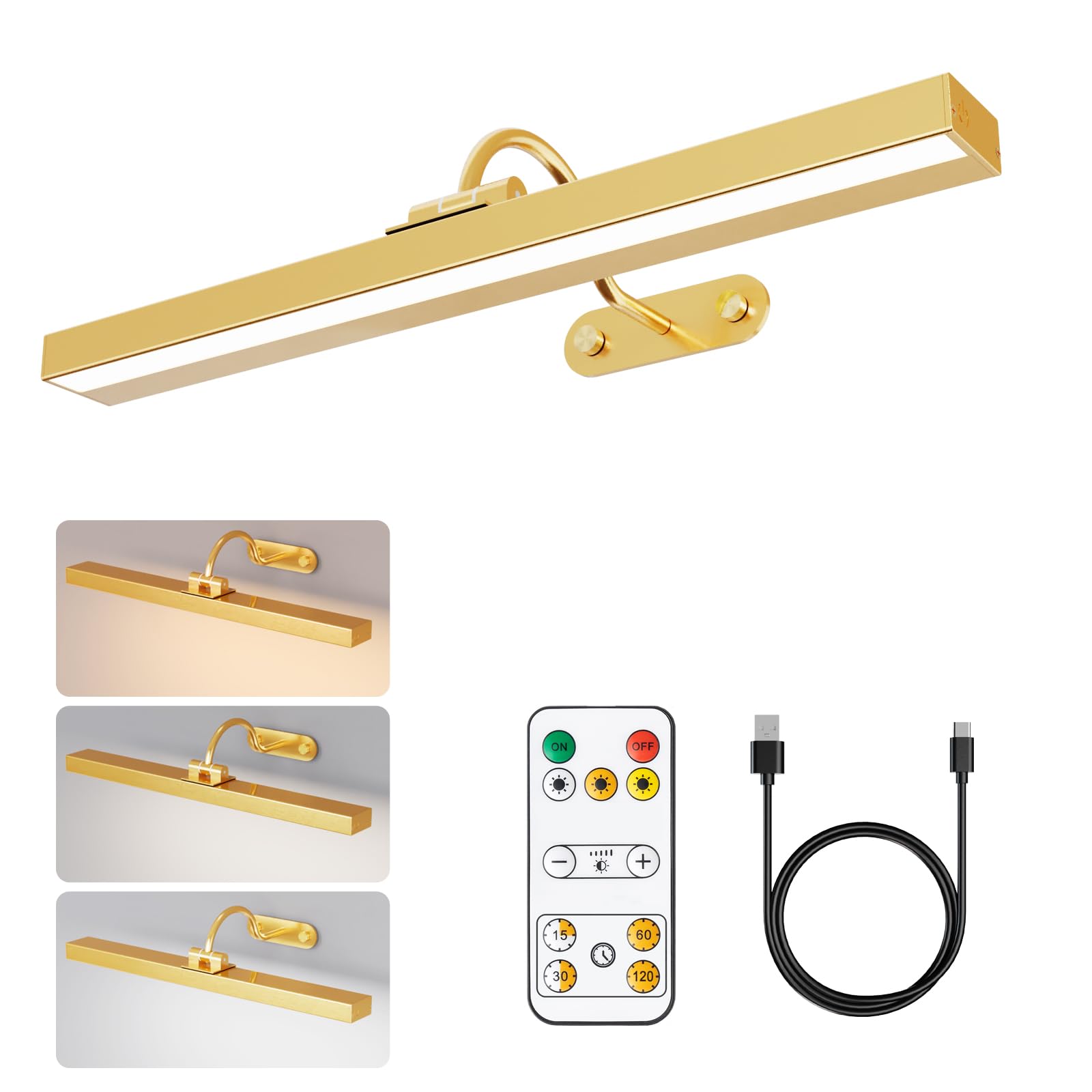 Swatia Wireless Picture Light with Remote Control, Metal Art Light Display, Adjustable Brightness Dart Light, 300 Lumens (Golden