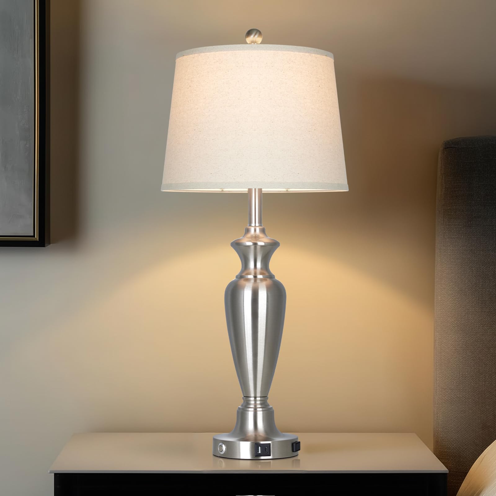 luxeflow Silver Table Lamp for Living Room Single, 30 Tall Touch Control Bedside Lamp for Nightstand