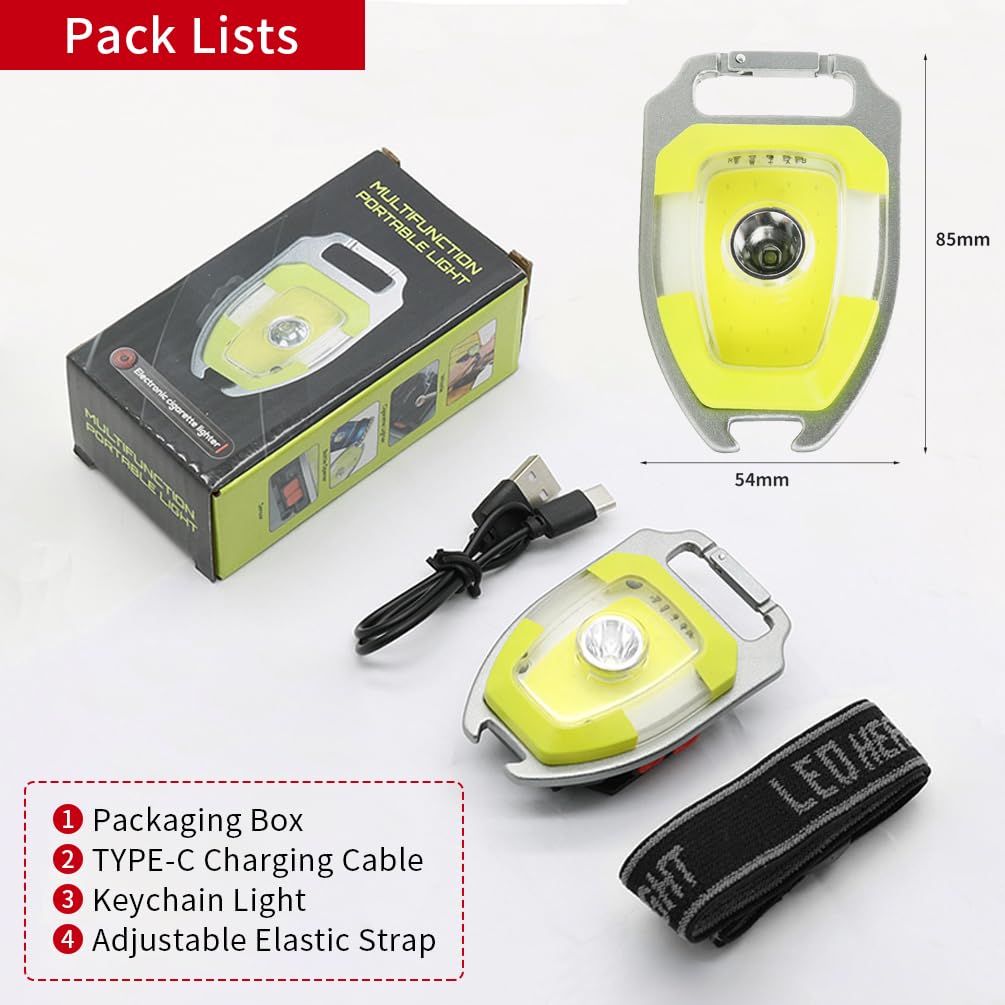 By-J Led Small Flashlight  Snap-On Key Chain Light  Cob Multi-Function Mini Work Light  600 Lumens Rechargeable  7 Lighting Modes With Fire Starter  Seat Belt Cutter  Screwdriver  Whistle  Yellow