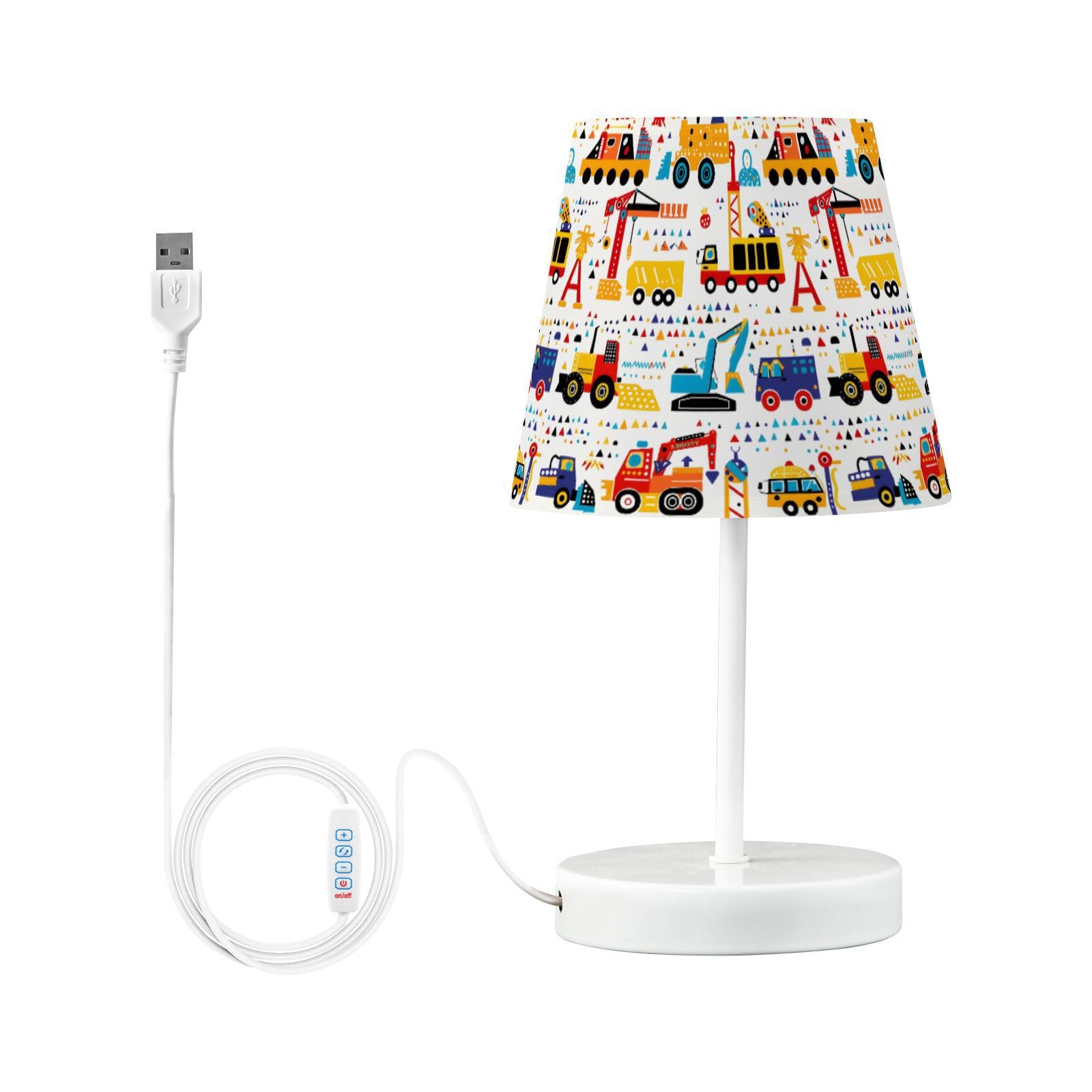 BOENLE Bedside Lamp Construction Vehicles Trucks Table Lamp Bedroom LED Nightstand Desk Lamp Lampshade for Sleeping Living Room 