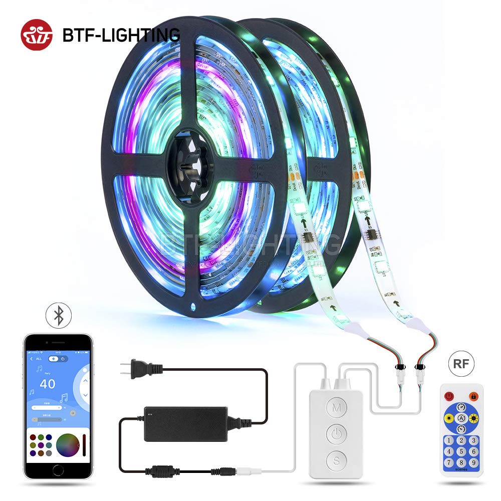 BTF-LIGHTING WS2812B LED Controller SP601E Dual Output Ports, Built-in Mic, White, for Android/iOS, RF Remote, Music Sync