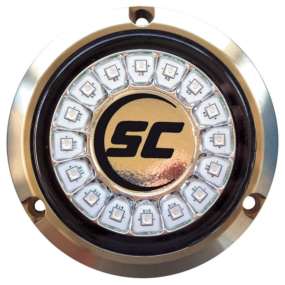 Shadow-Caster Scr-16 Led Underwater Boat Light - Bimini Blue - Bronze Housing - 60W Suface Mount - Tempered Glass Lens - Ip68 Fully Submersible Waterproof