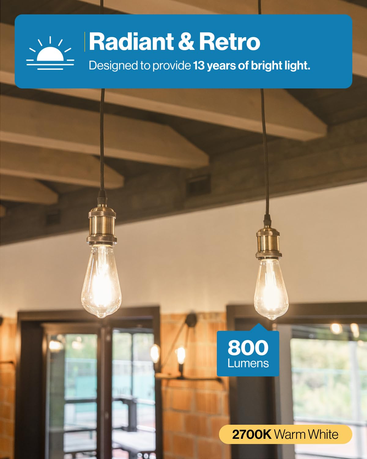 Sunco 6 Pack Edison Bulbs Led St64, Clear Vintage Filament Waterproof Bulb, 800 Lm, 8.5W (60W Equivalent), 2700K Soft White, E26